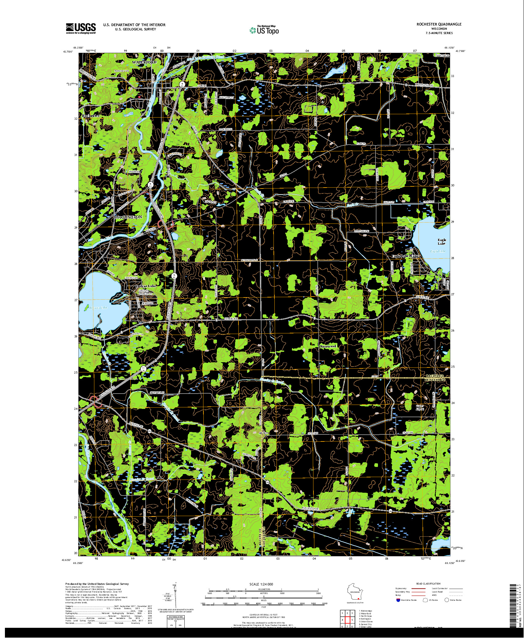 USGS US TOPO 7.5-MINUTE MAP FOR ROCHESTER, WI 2018