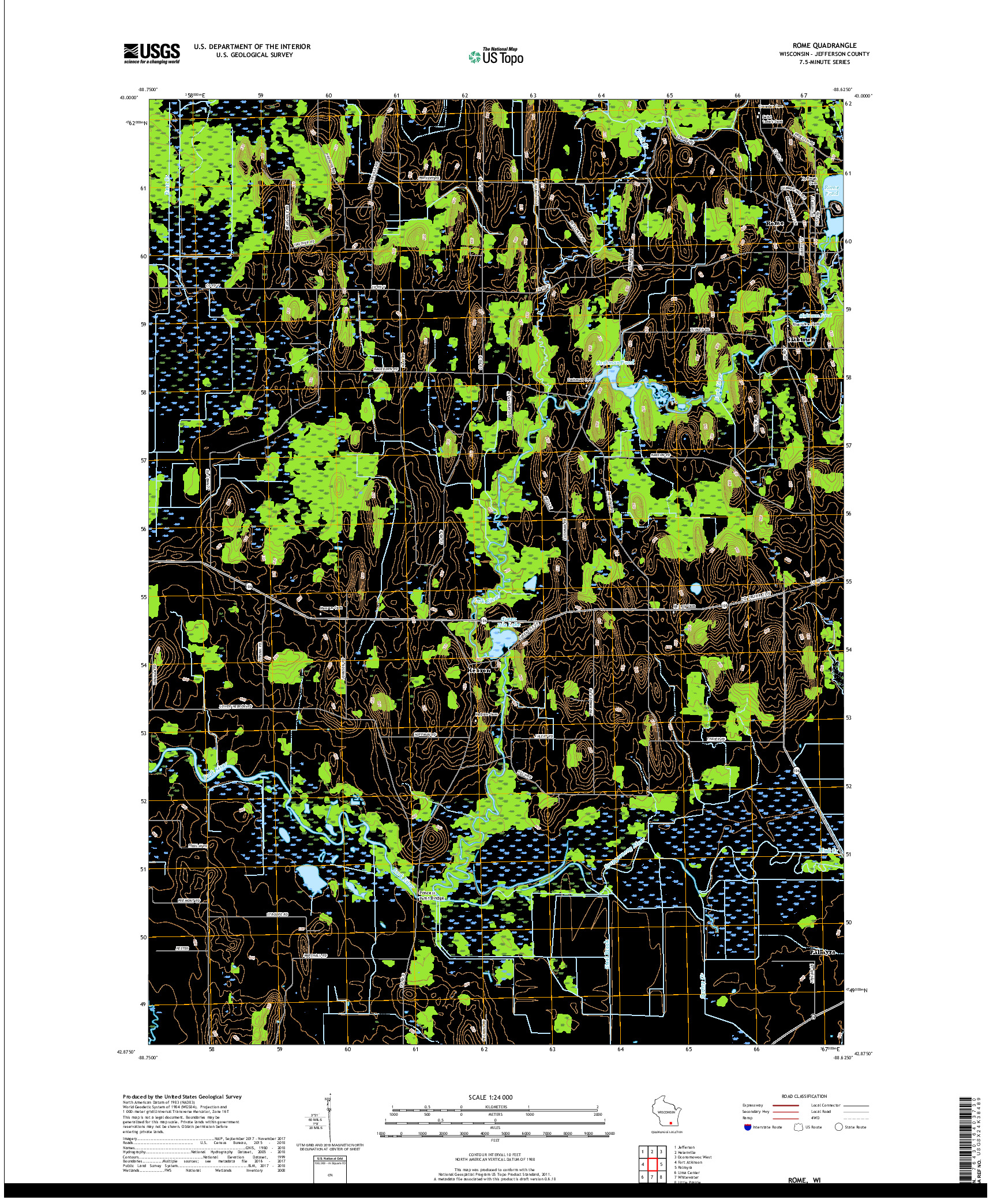 USGS US TOPO 7.5-MINUTE MAP FOR ROME, WI 2018