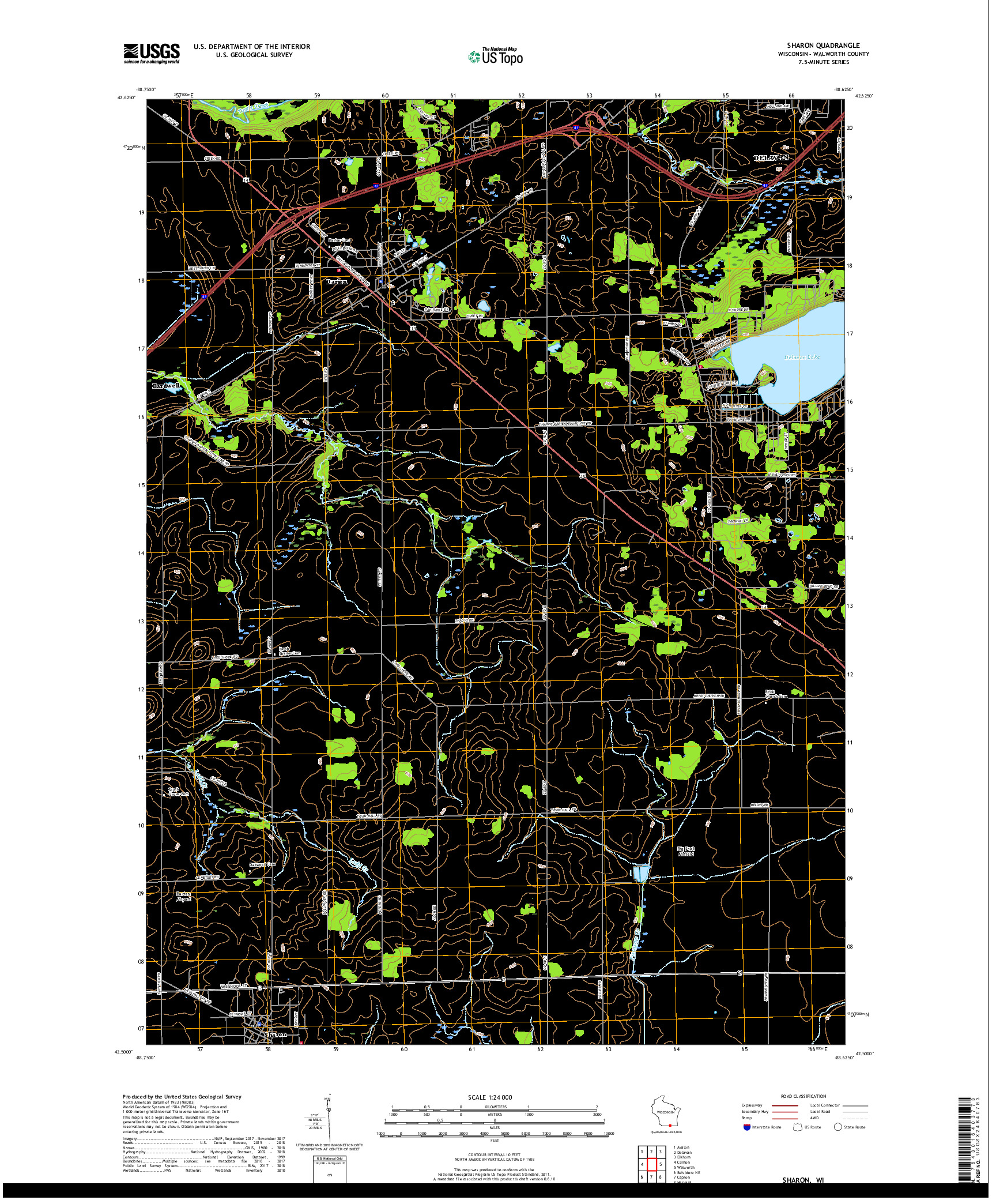 USGS US TOPO 7.5-MINUTE MAP FOR SHARON, WI 2018