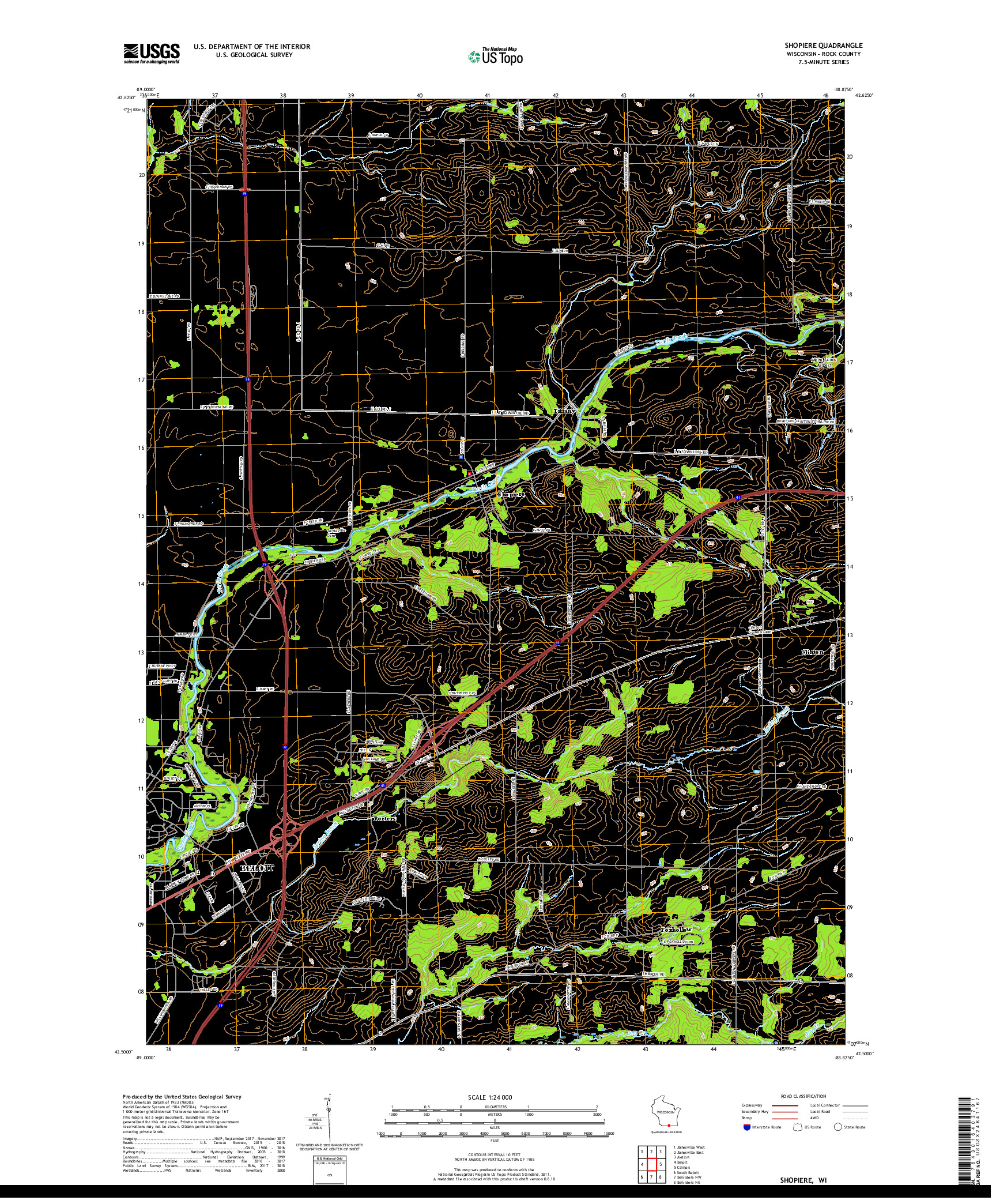 USGS US TOPO 7.5-MINUTE MAP FOR SHOPIERE, WI 2018