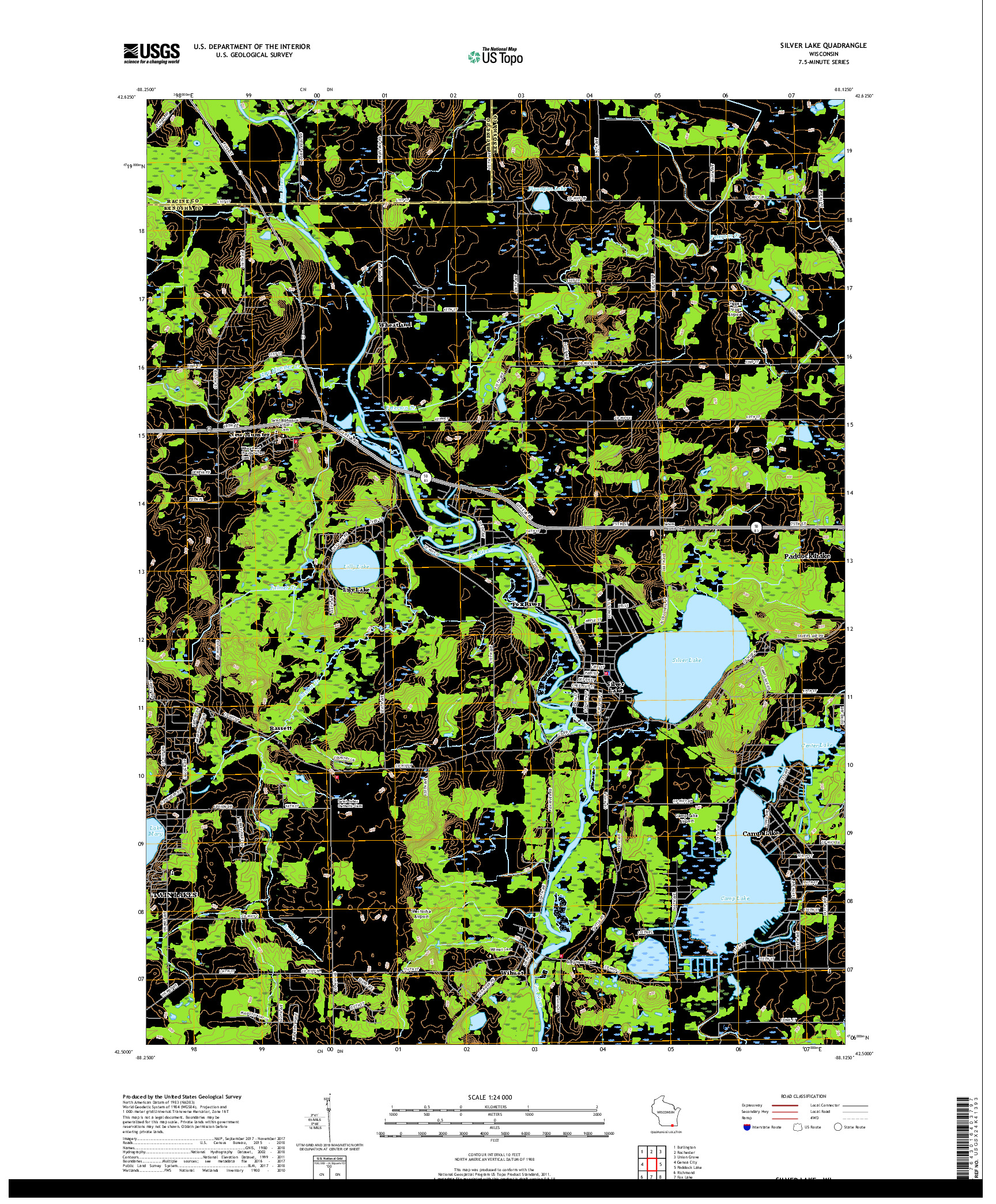 USGS US TOPO 7.5-MINUTE MAP FOR SILVER LAKE, WI 2018