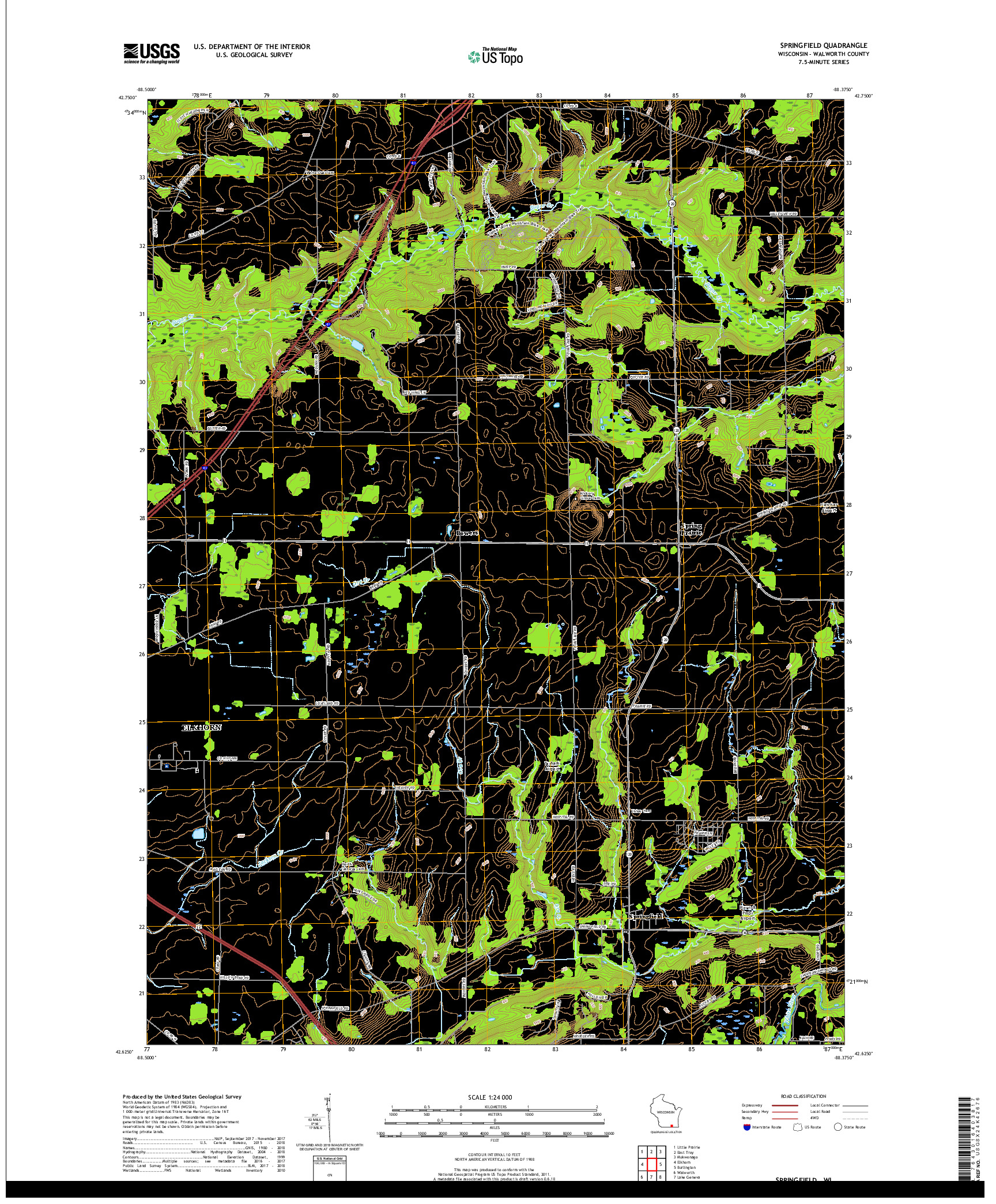 USGS US TOPO 7.5-MINUTE MAP FOR SPRINGFIELD, WI 2018