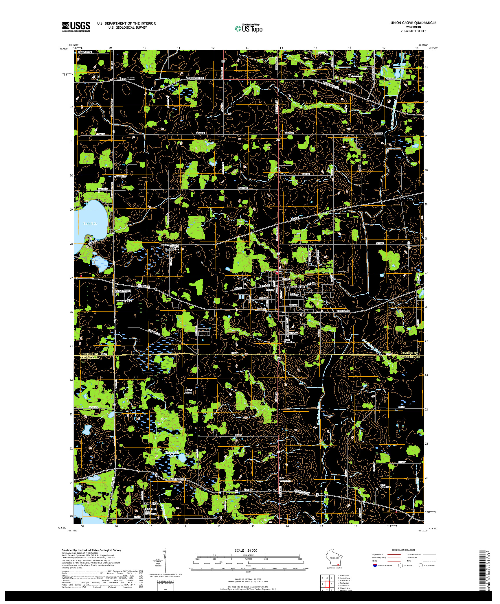 USGS US TOPO 7.5-MINUTE MAP FOR UNION GROVE, WI 2018