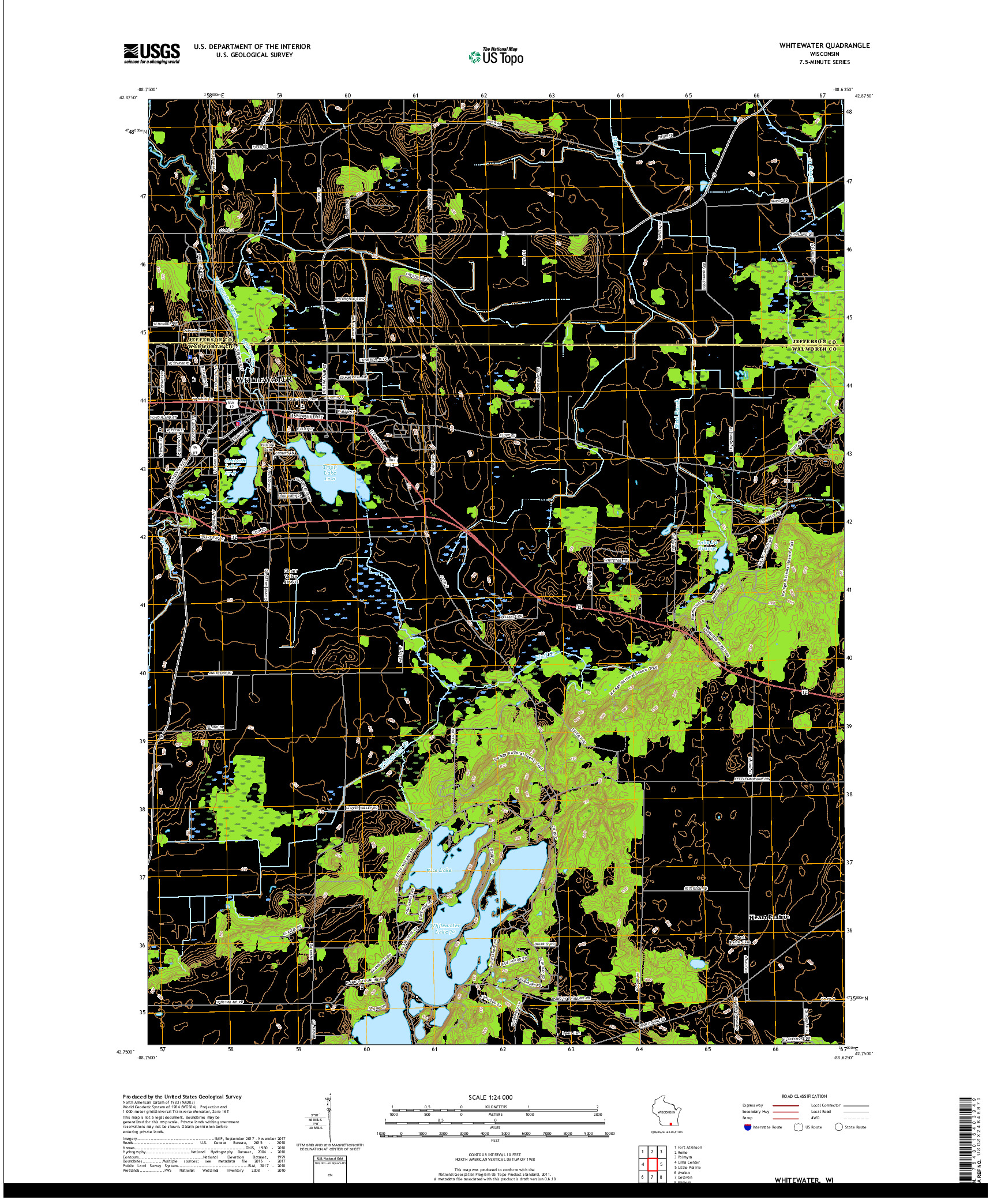 USGS US TOPO 7.5-MINUTE MAP FOR WHITEWATER, WI 2018