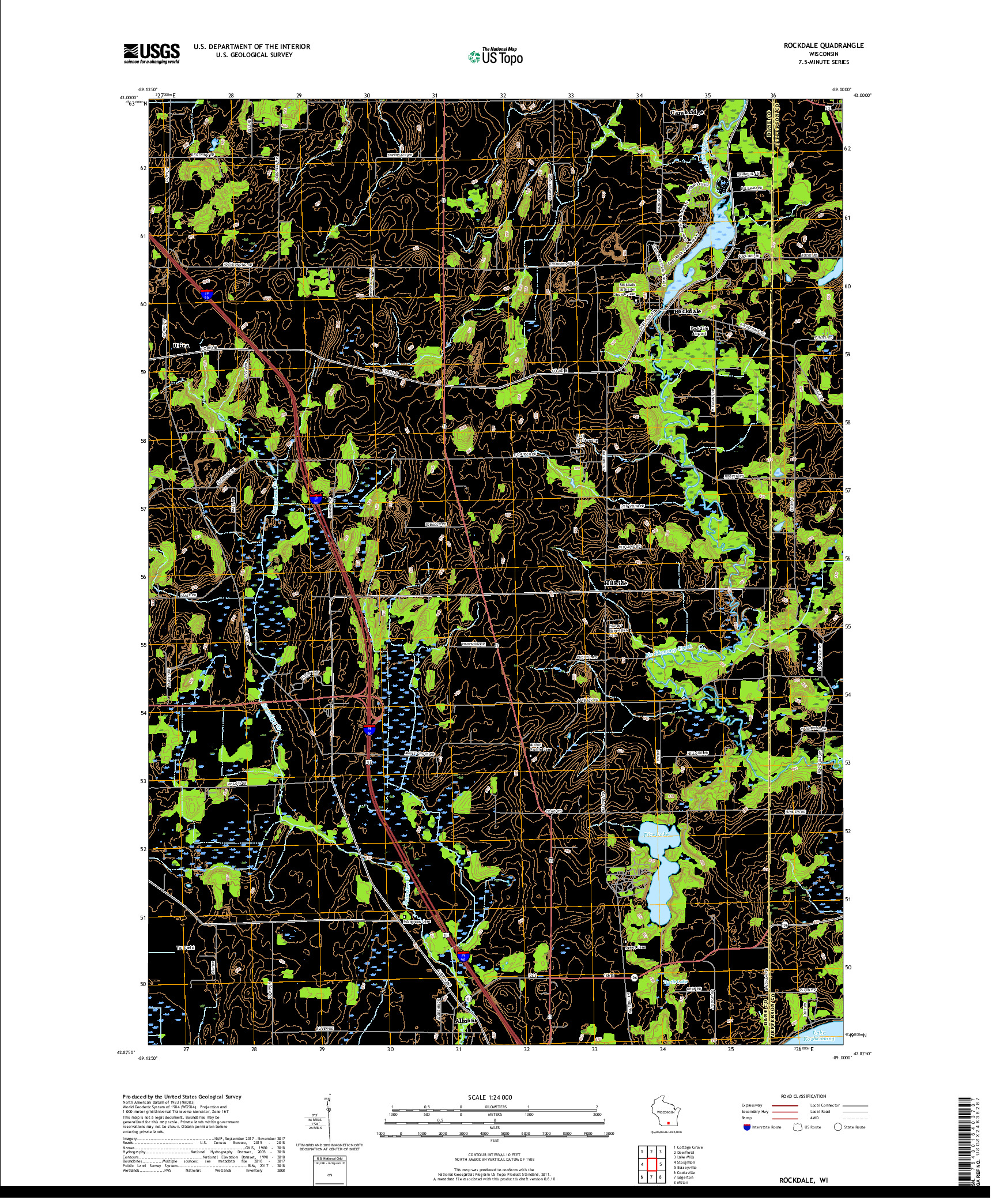 USGS US TOPO 7.5-MINUTE MAP FOR ROCKDALE, WI 2018