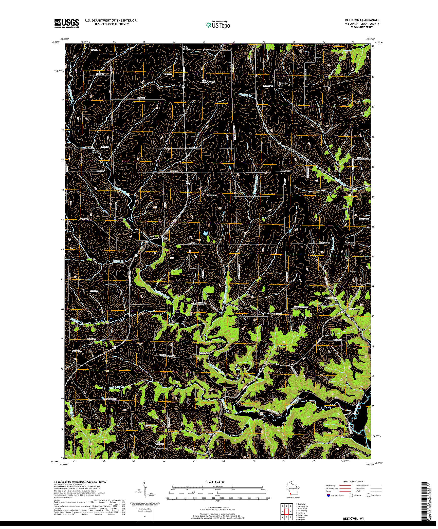 USGS US TOPO 7.5-MINUTE MAP FOR BEETOWN, WI 2018