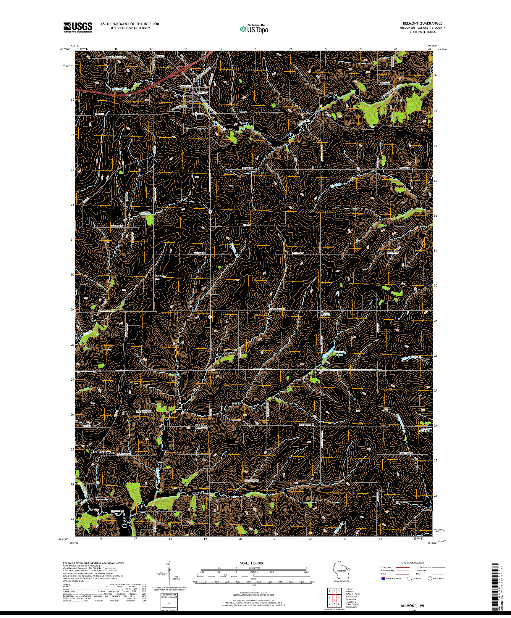 USGS US TOPO 7.5-MINUTE MAP FOR BELMONT, WI 2018