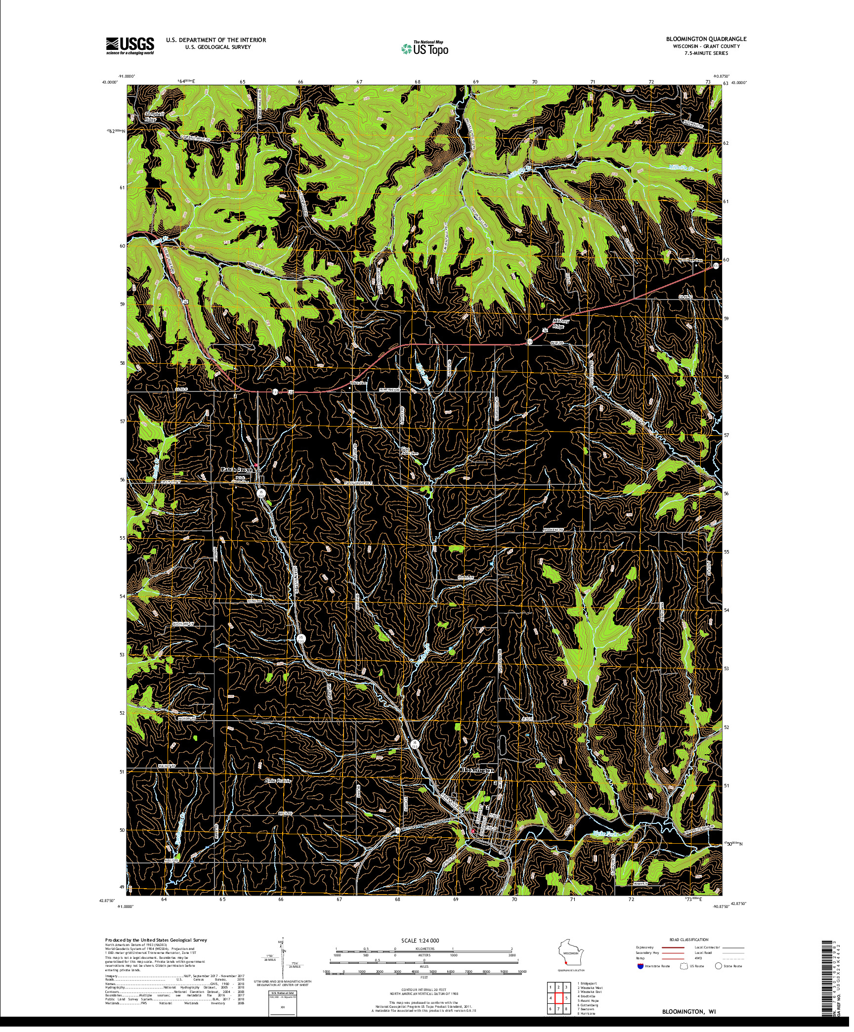 USGS US TOPO 7.5-MINUTE MAP FOR BLOOMINGTON, WI 2018