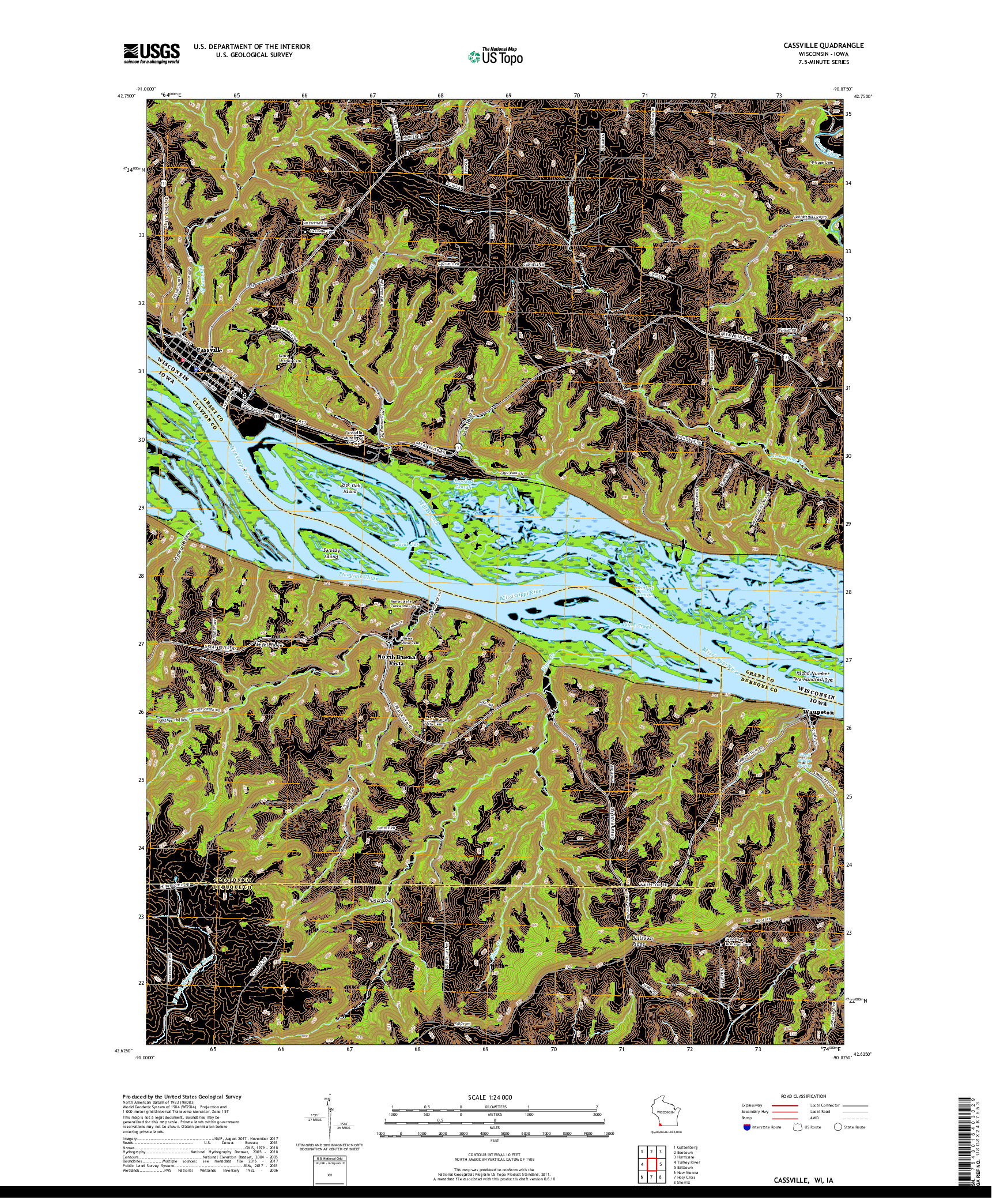 USGS US TOPO 7.5-MINUTE MAP FOR CASSVILLE, WI,IA 2018