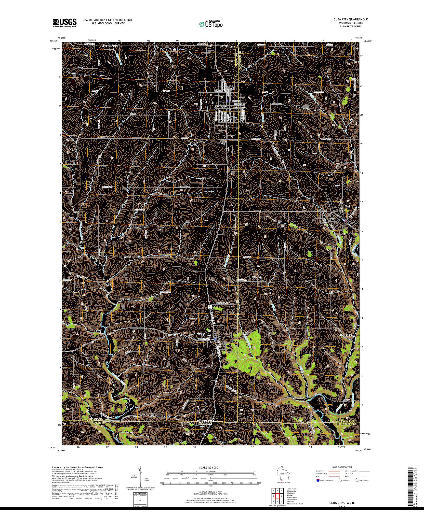 USGS US TOPO 7.5-MINUTE MAP FOR CUBA CITY, WI,IL 2018