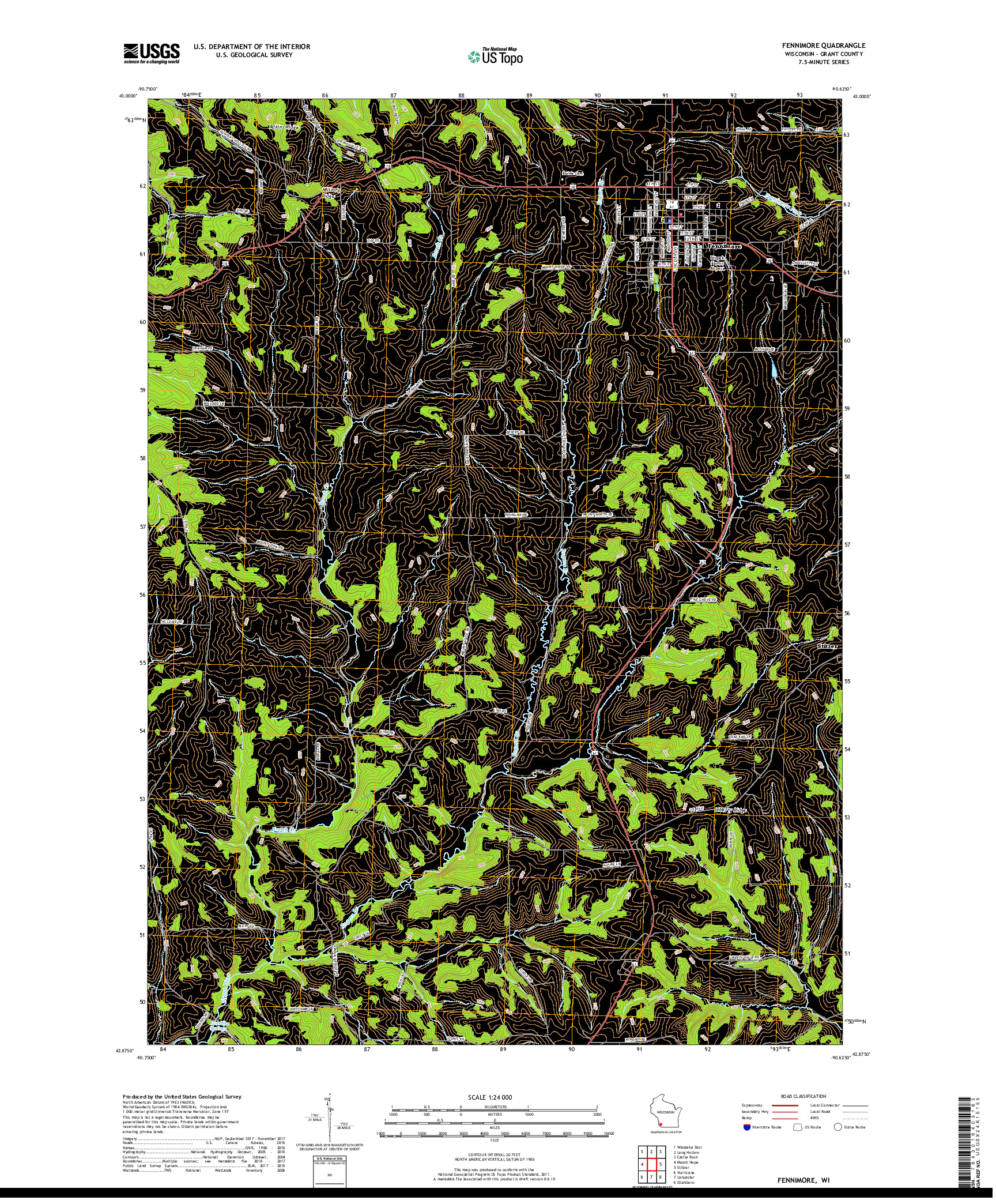 USGS US TOPO 7.5-MINUTE MAP FOR FENNIMORE, WI 2018