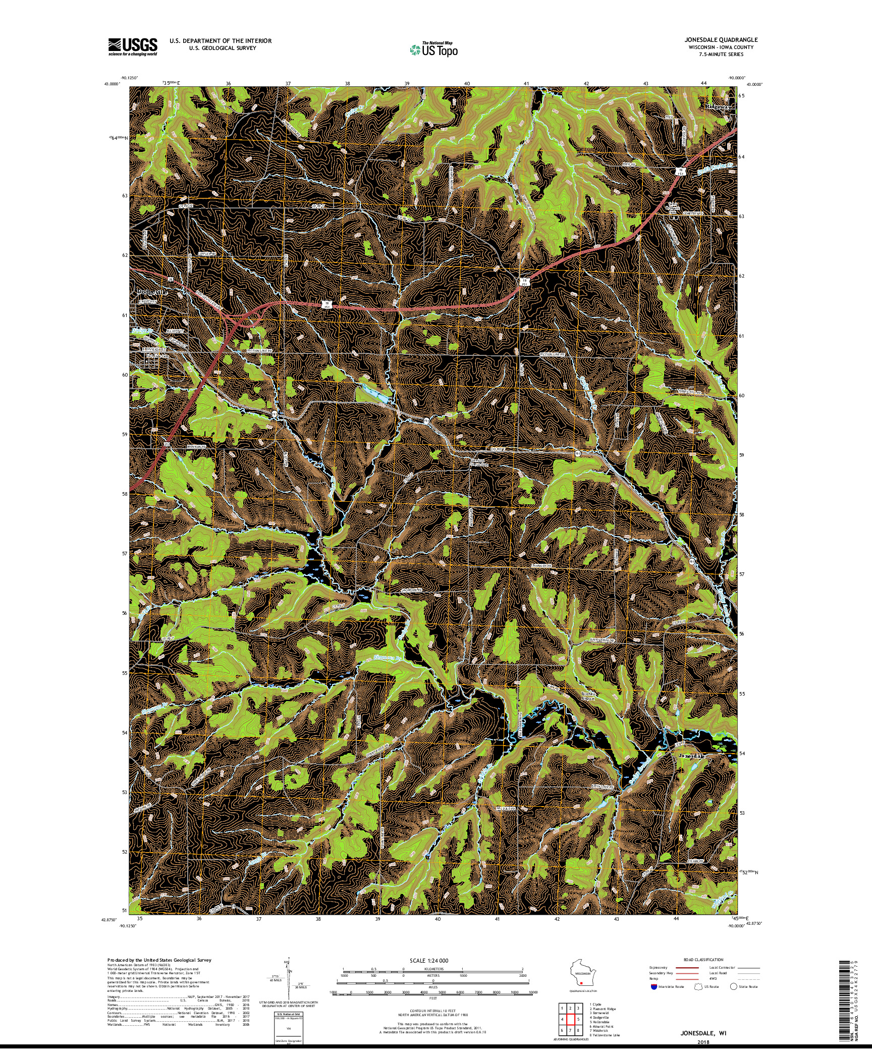 USGS US TOPO 7.5-MINUTE MAP FOR JONESDALE, WI 2018