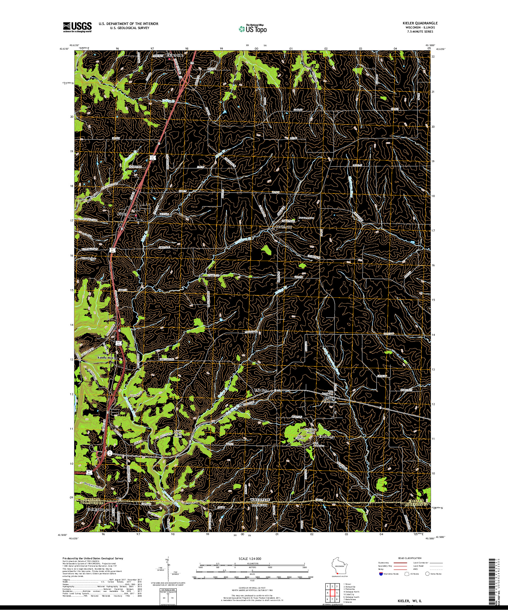 USGS US TOPO 7.5-MINUTE MAP FOR KIELER, WI,IL 2018