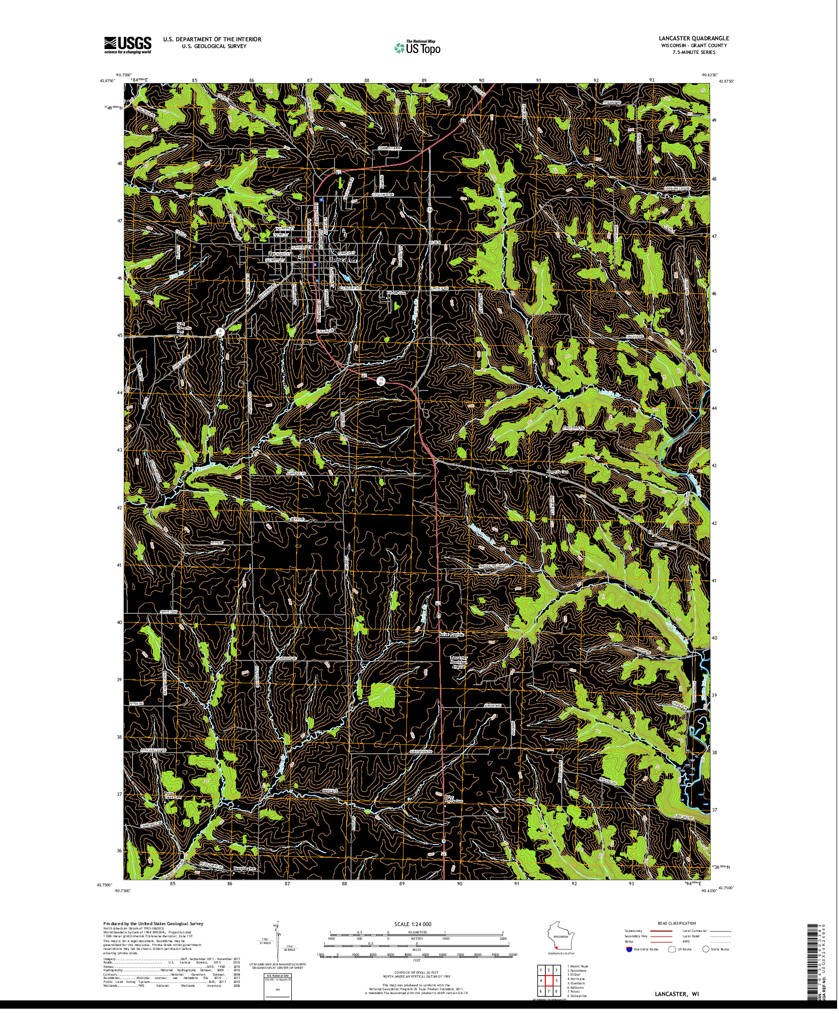 USGS US TOPO 7.5-MINUTE MAP FOR LANCASTER, WI 2018