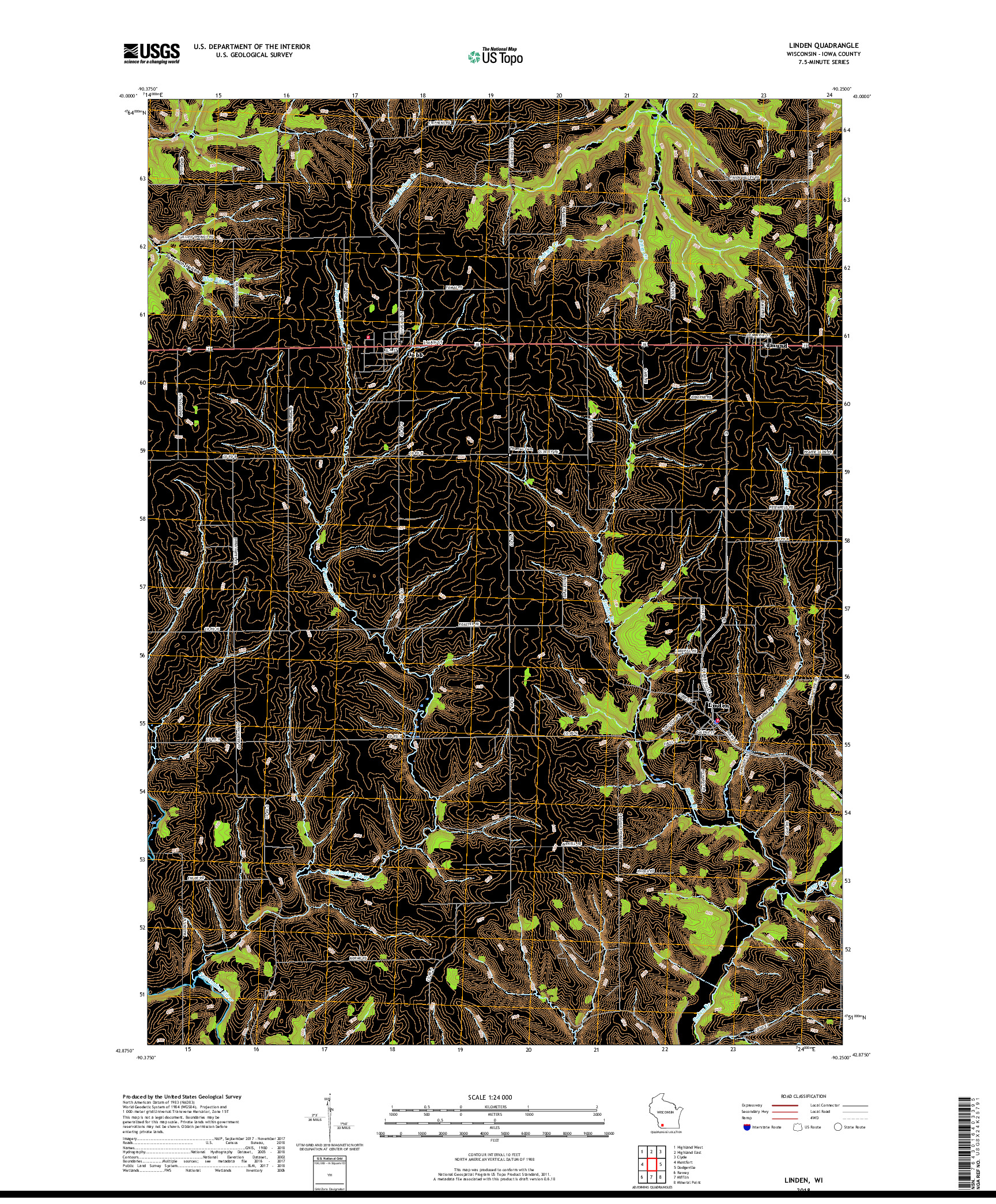 USGS US TOPO 7.5-MINUTE MAP FOR LINDEN, WI 2018