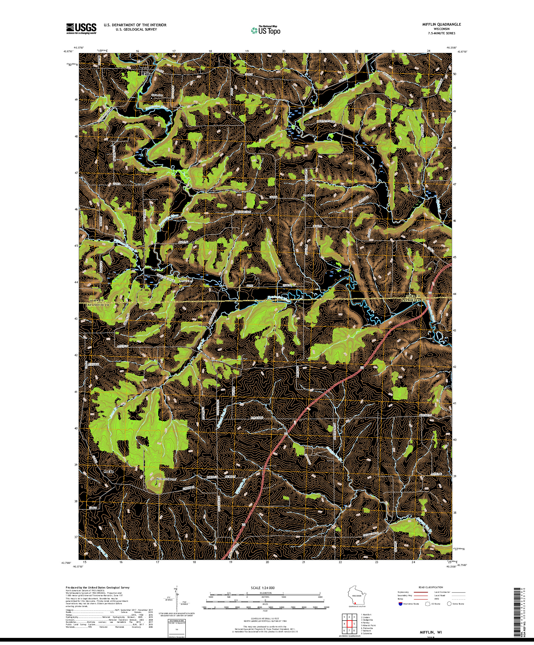 USGS US TOPO 7.5-MINUTE MAP FOR MIFFLIN, WI 2018