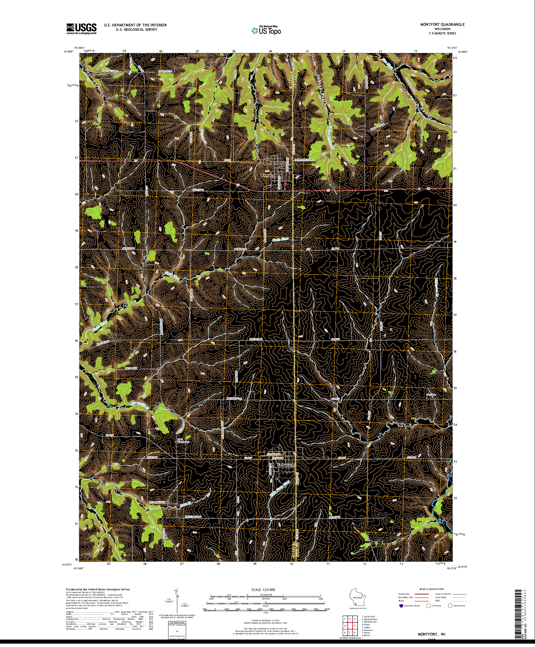 USGS US TOPO 7.5-MINUTE MAP FOR MONTFORT, WI 2018