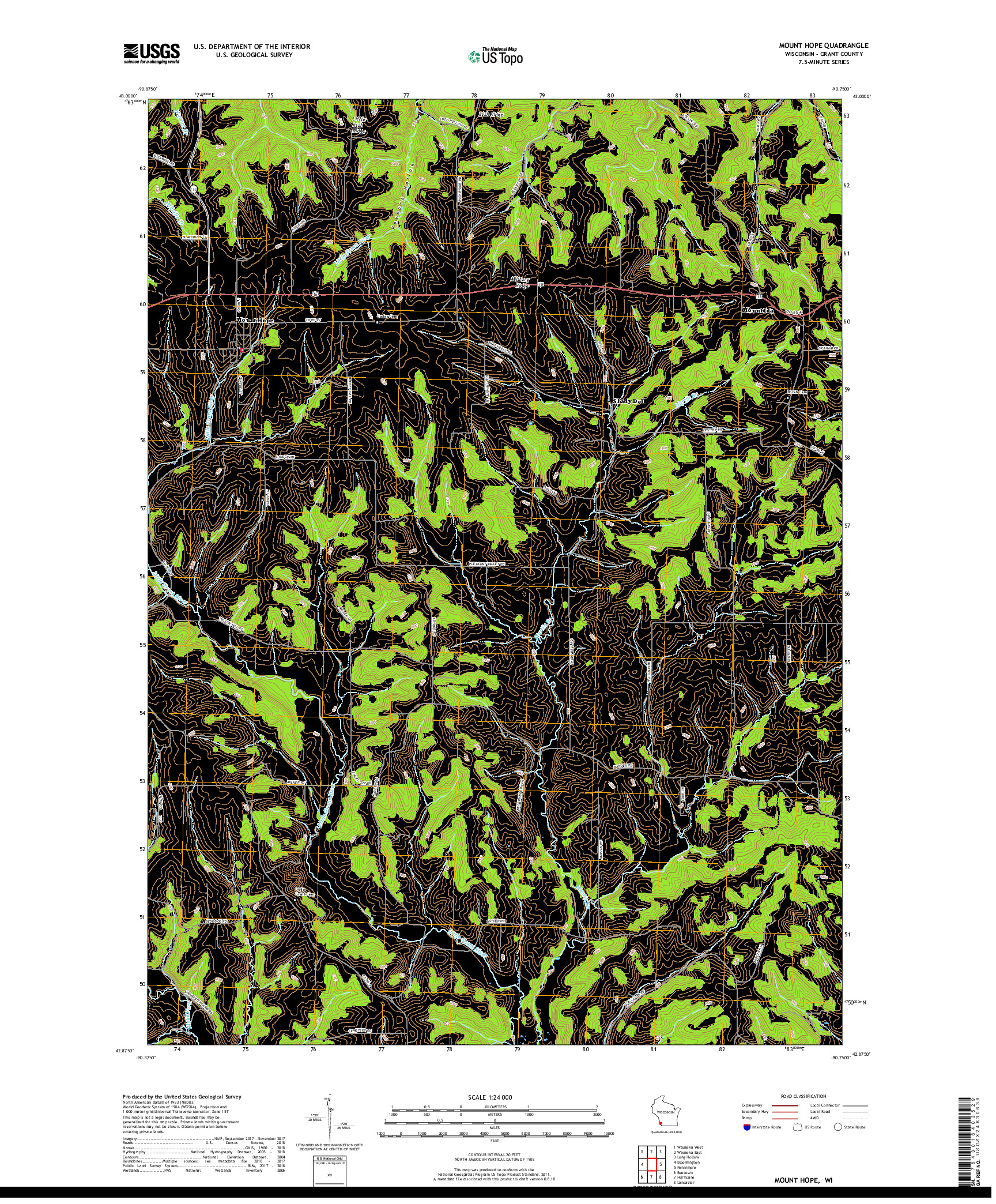 USGS US TOPO 7.5-MINUTE MAP FOR MOUNT HOPE, WI 2018