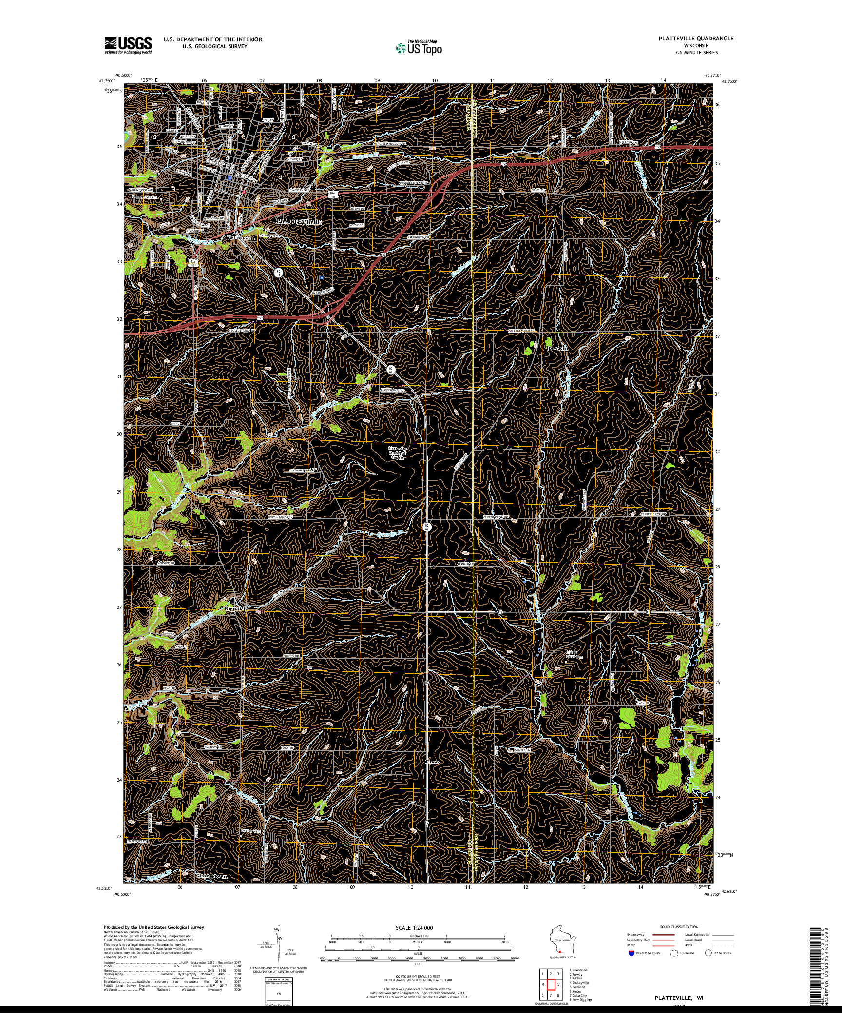 USGS US TOPO 7.5-MINUTE MAP FOR PLATTEVILLE, WI 2018