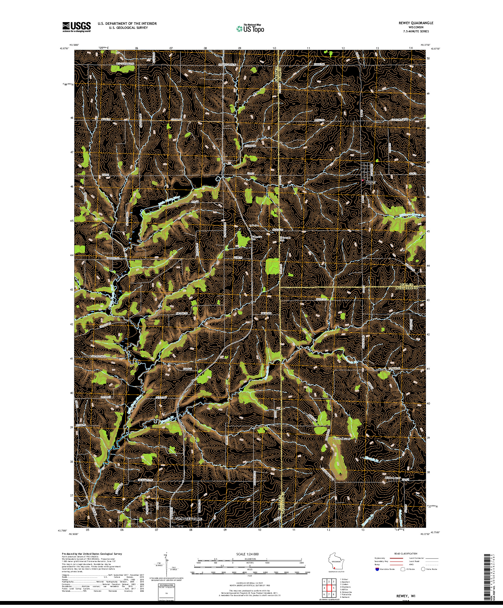 USGS US TOPO 7.5-MINUTE MAP FOR REWEY, WI 2018