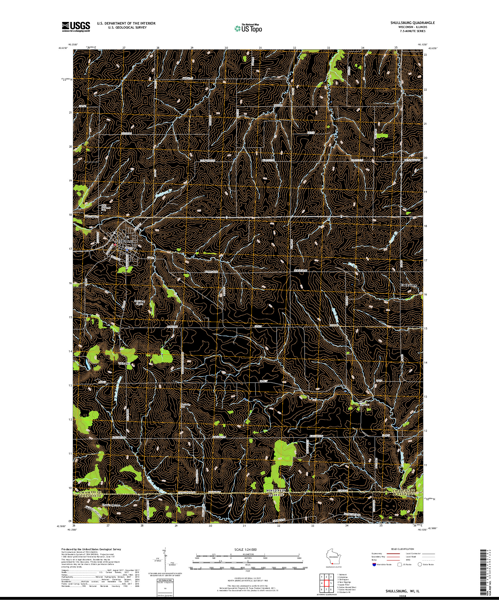 USGS US TOPO 7.5-MINUTE MAP FOR SHULLSBURG, WI,IL 2018