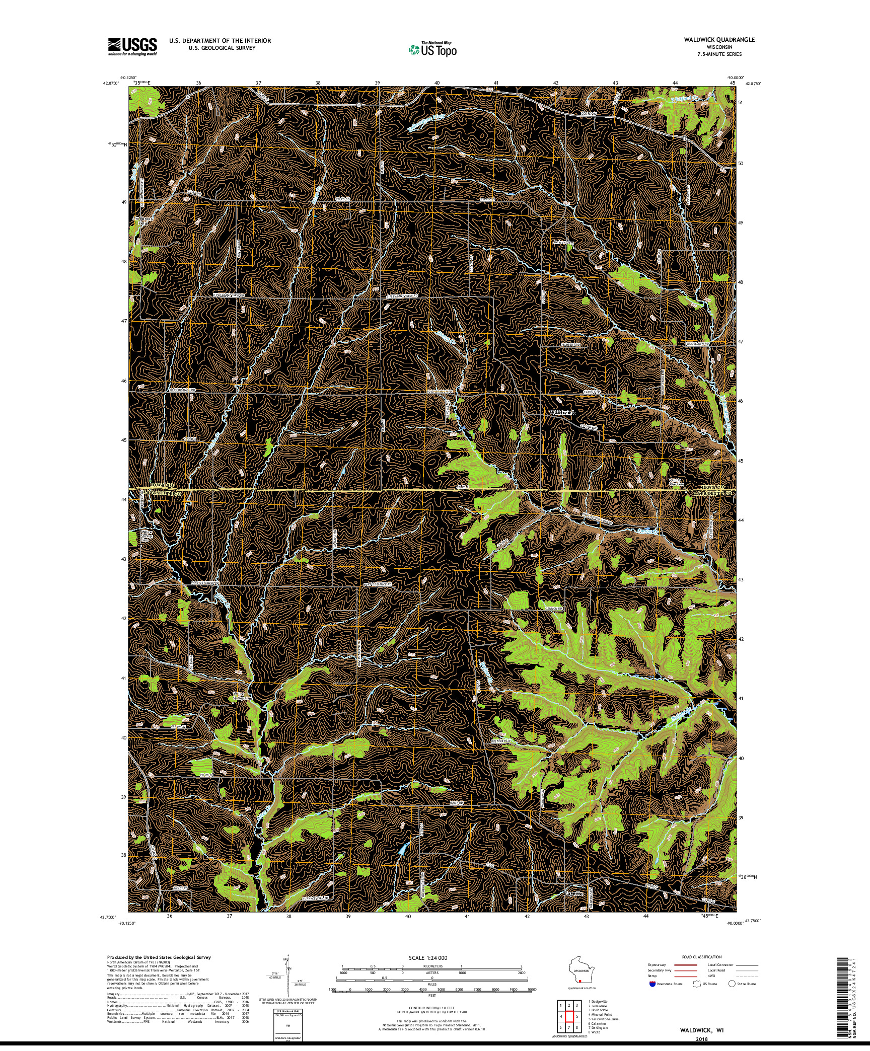 USGS US TOPO 7.5-MINUTE MAP FOR WALDWICK, WI 2018