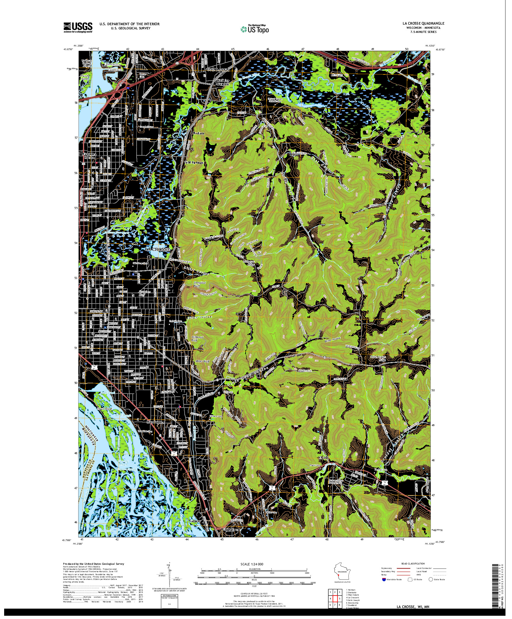 USGS US TOPO 7.5-MINUTE MAP FOR LA CROSSE, WI,MN 2018