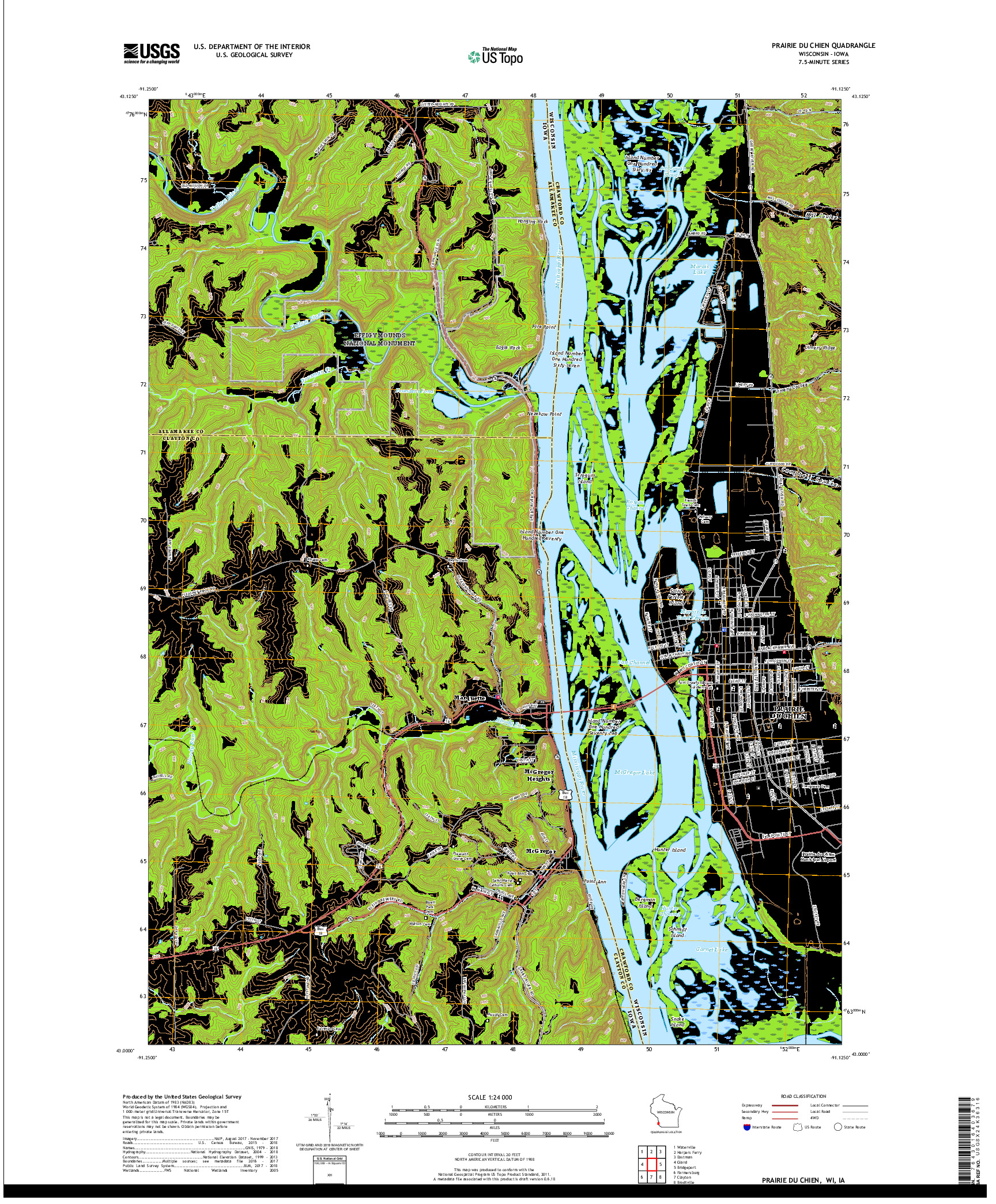 USGS US TOPO 7.5-MINUTE MAP FOR PRAIRIE DU CHIEN, WI,IA 2018