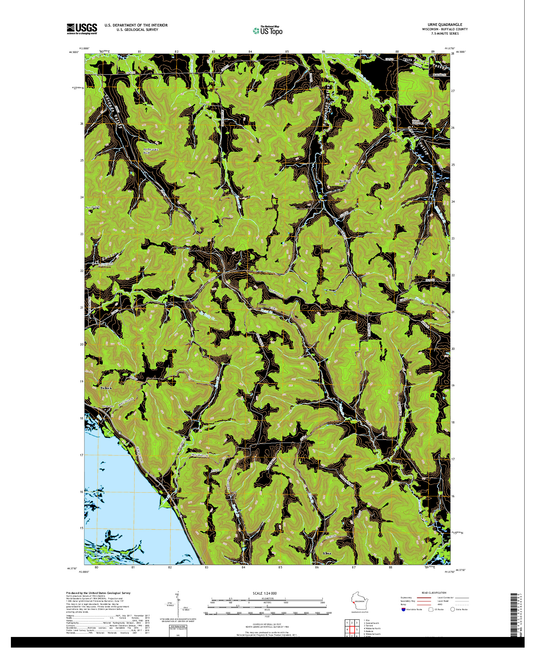 USGS US TOPO 7.5-MINUTE MAP FOR URNE, WI 2018