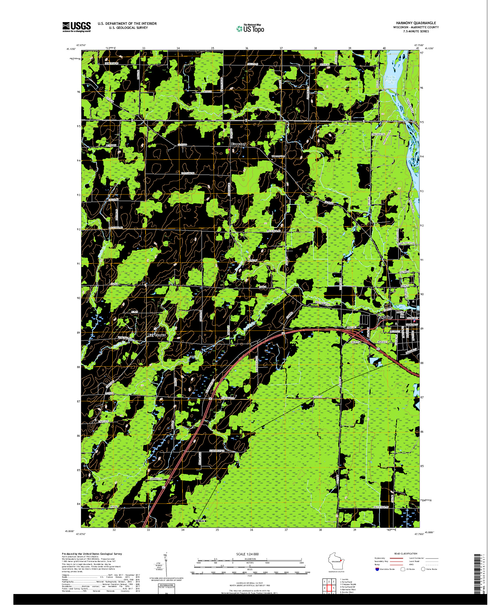 USGS US TOPO 7.5-MINUTE MAP FOR HARMONY, WI 2018
