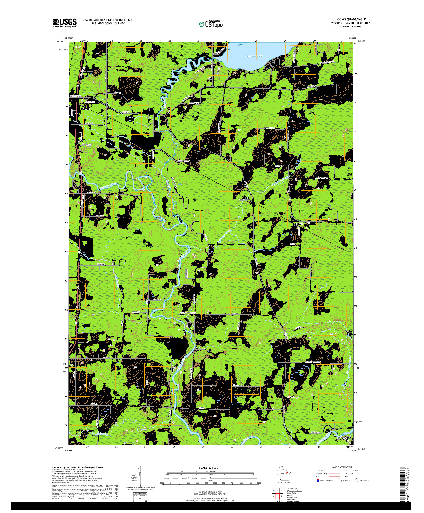 USGS US TOPO 7.5-MINUTE MAP FOR LOOMIS, WI 2018