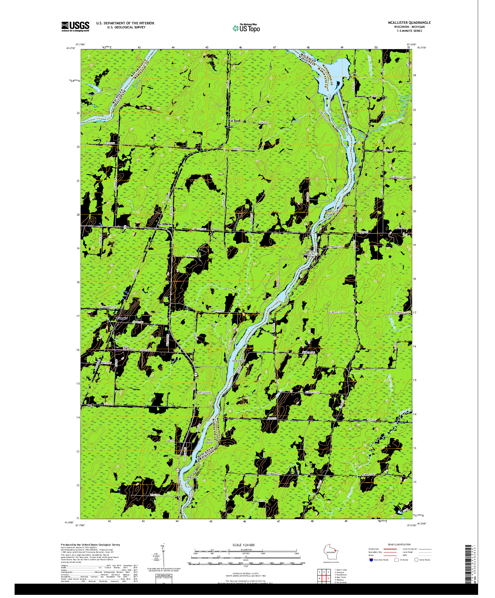 USGS US TOPO 7.5-MINUTE MAP FOR MCALLISTER, WI,MI 2018