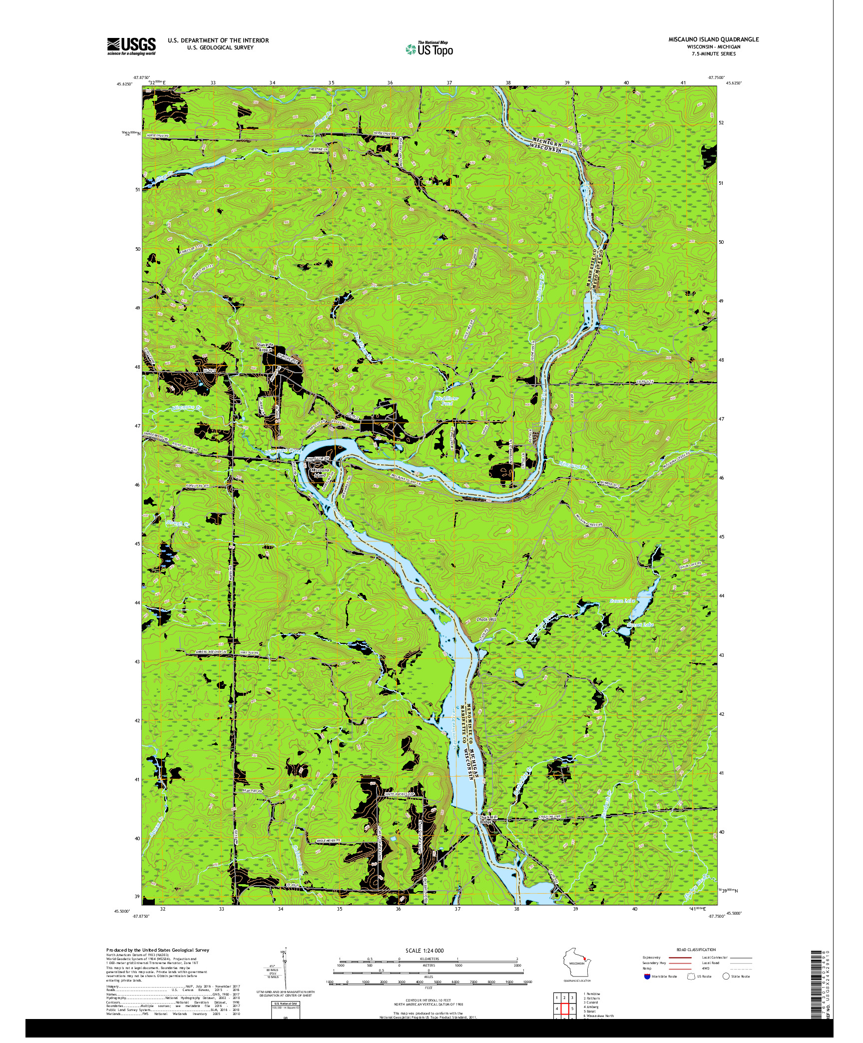 USGS US TOPO 7.5-MINUTE MAP FOR MISCAUNO ISLAND, WI,MI 2018