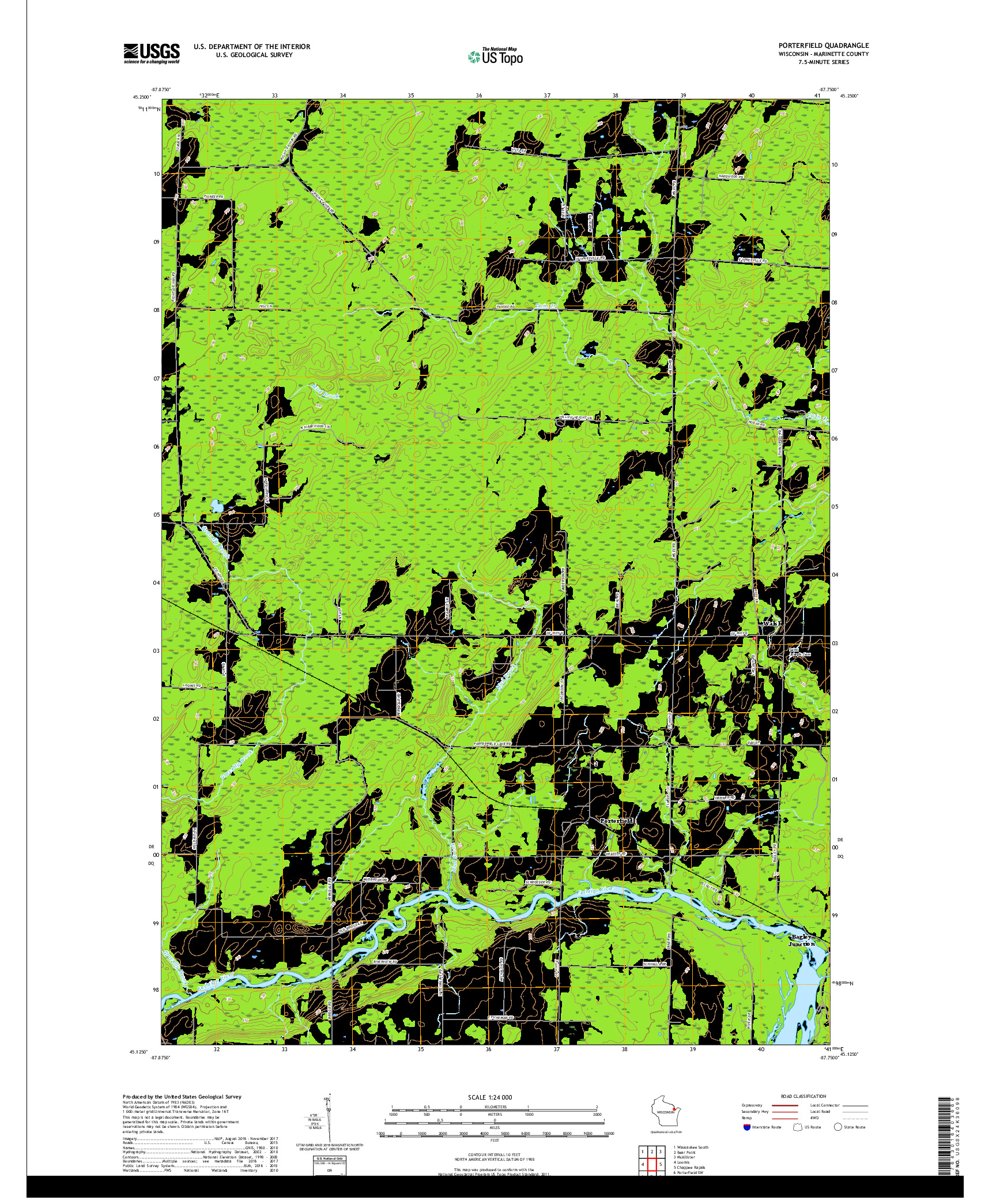 USGS US TOPO 7.5-MINUTE MAP FOR PORTERFIELD, WI 2018