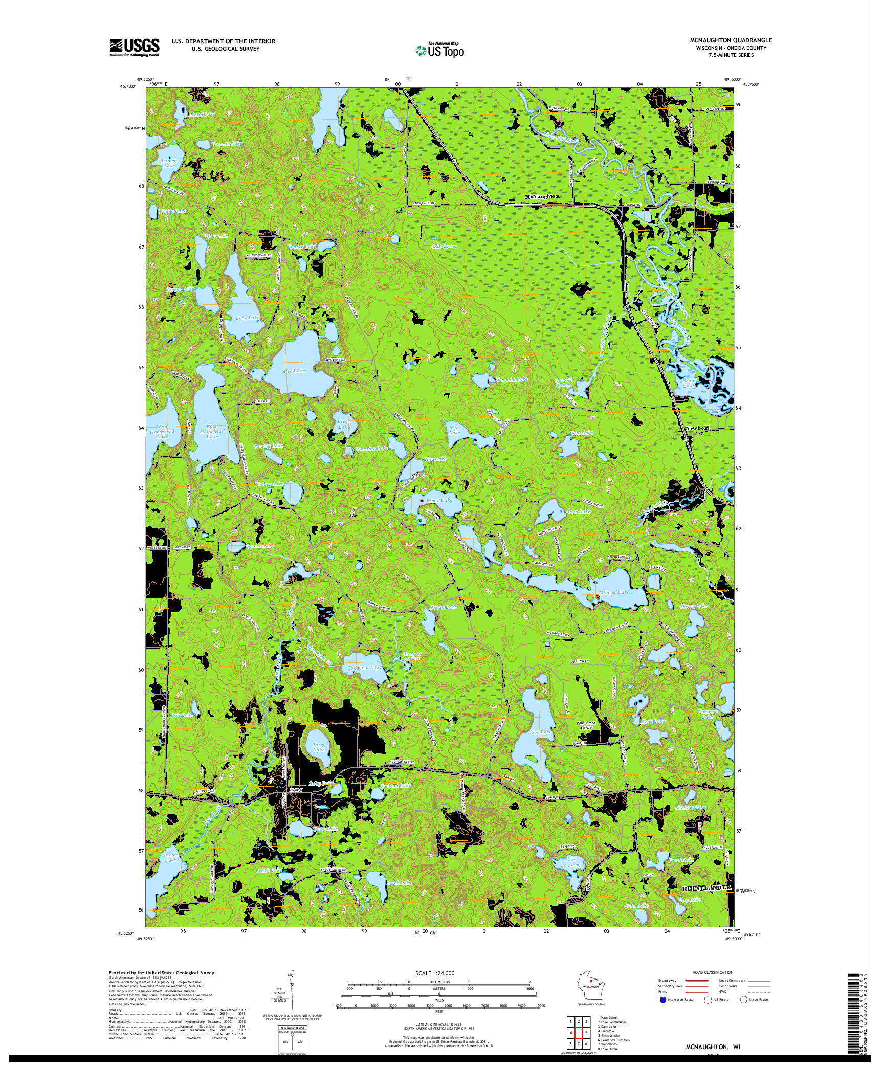 USGS US TOPO 7.5-MINUTE MAP FOR MCNAUGHTON, WI 2018