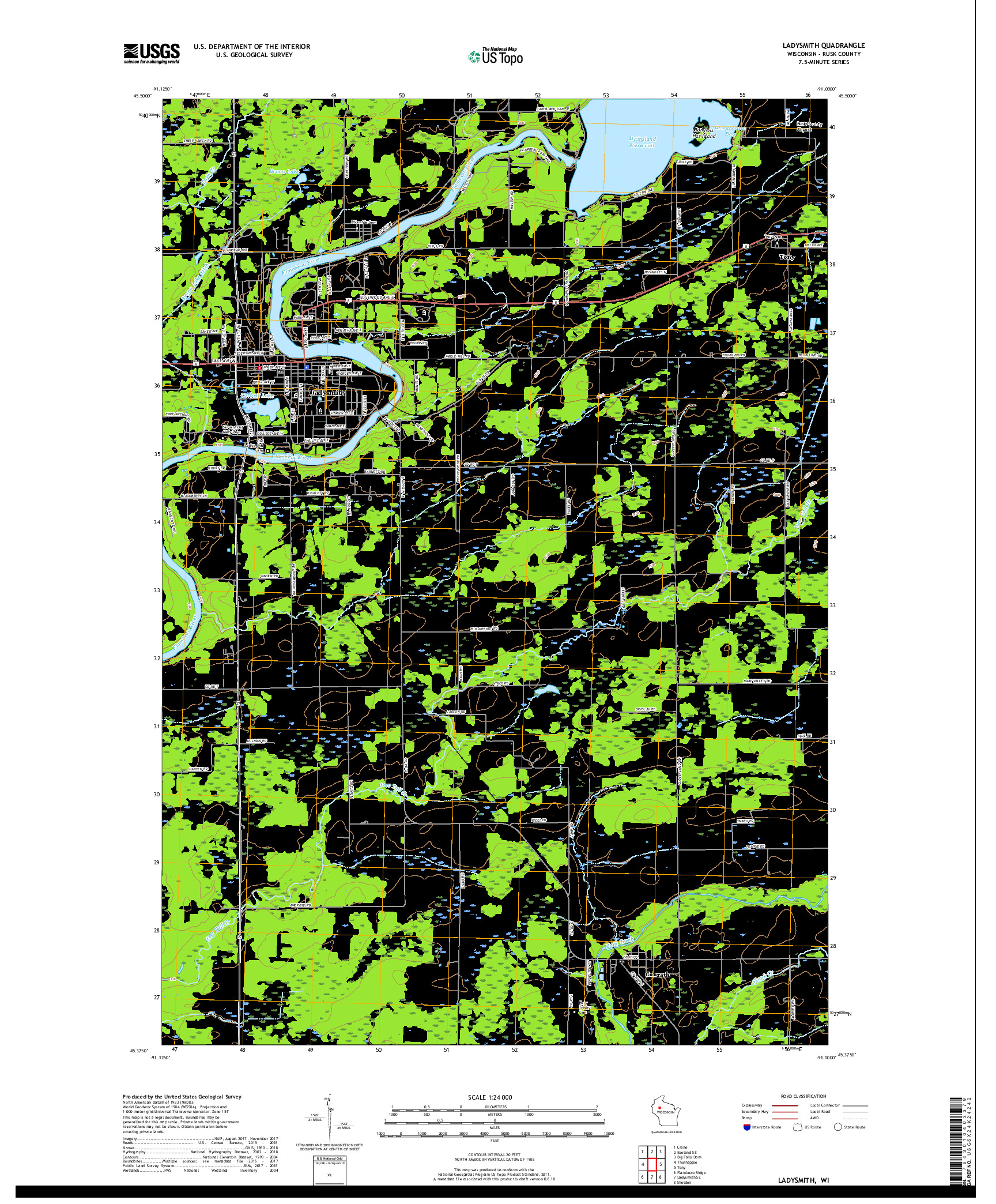 USGS US TOPO 7.5-MINUTE MAP FOR LADYSMITH, WI 2018