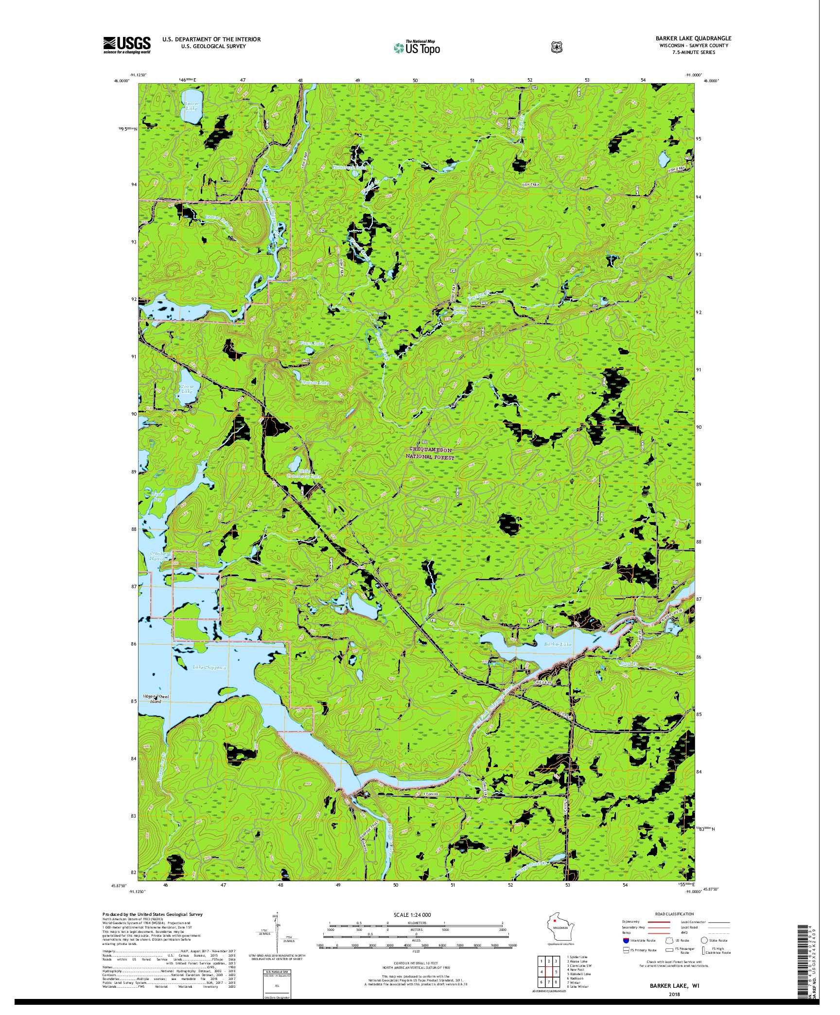 USGS US TOPO 7.5-MINUTE MAP FOR BARKER LAKE, WI 2018