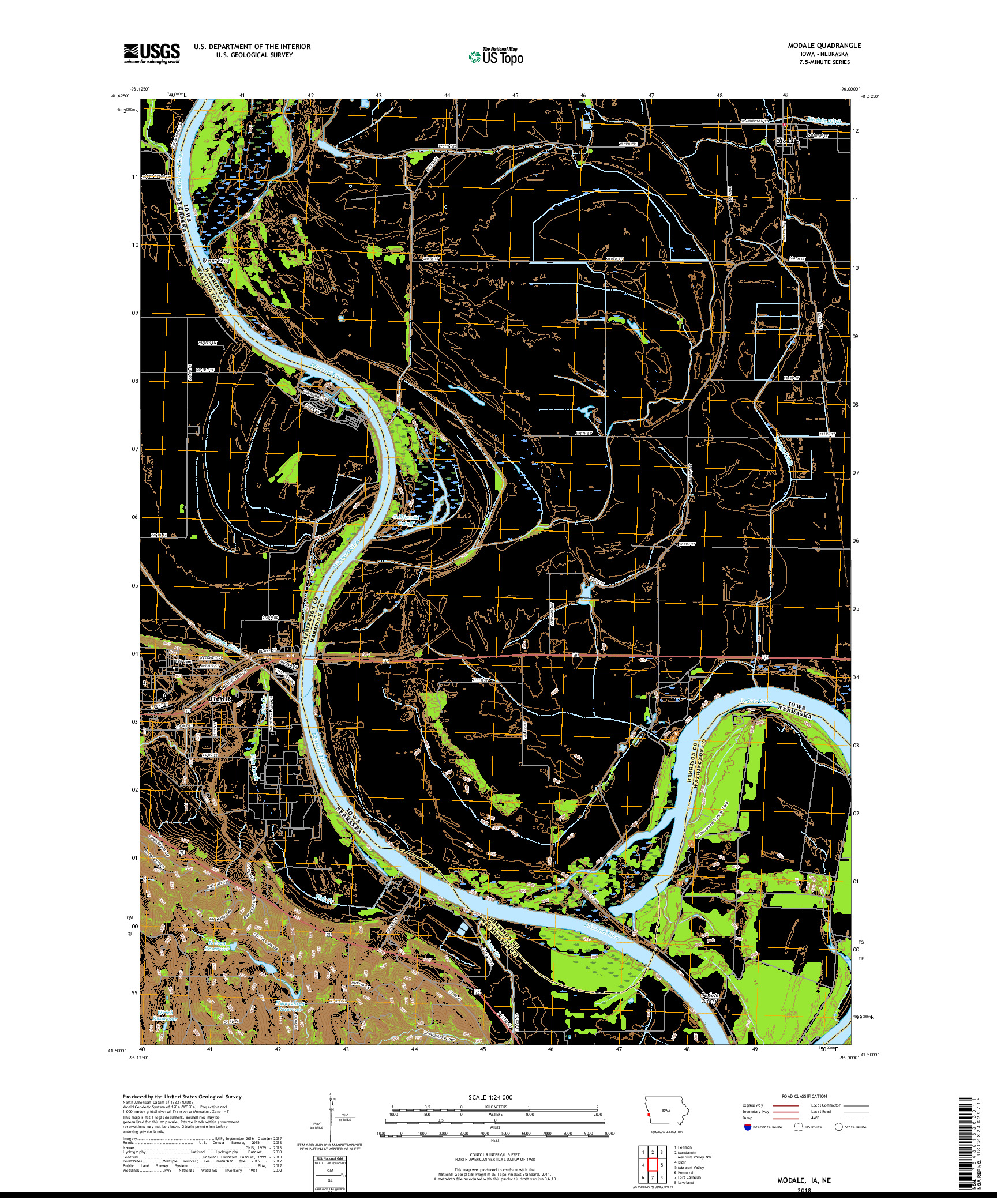 USGS US TOPO 7.5-MINUTE MAP FOR MODALE, IA,NE 2018