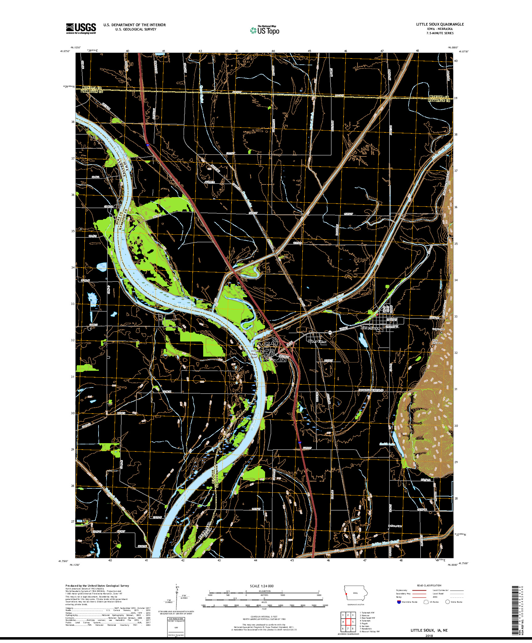 USGS US TOPO 7.5-MINUTE MAP FOR LITTLE SIOUX, IA,NE 2018