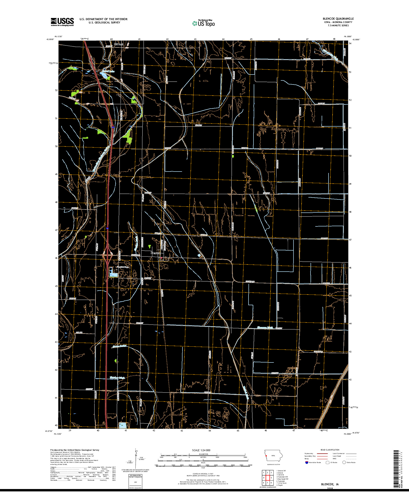 USGS US TOPO 7.5-MINUTE MAP FOR BLENCOE, IA 2018