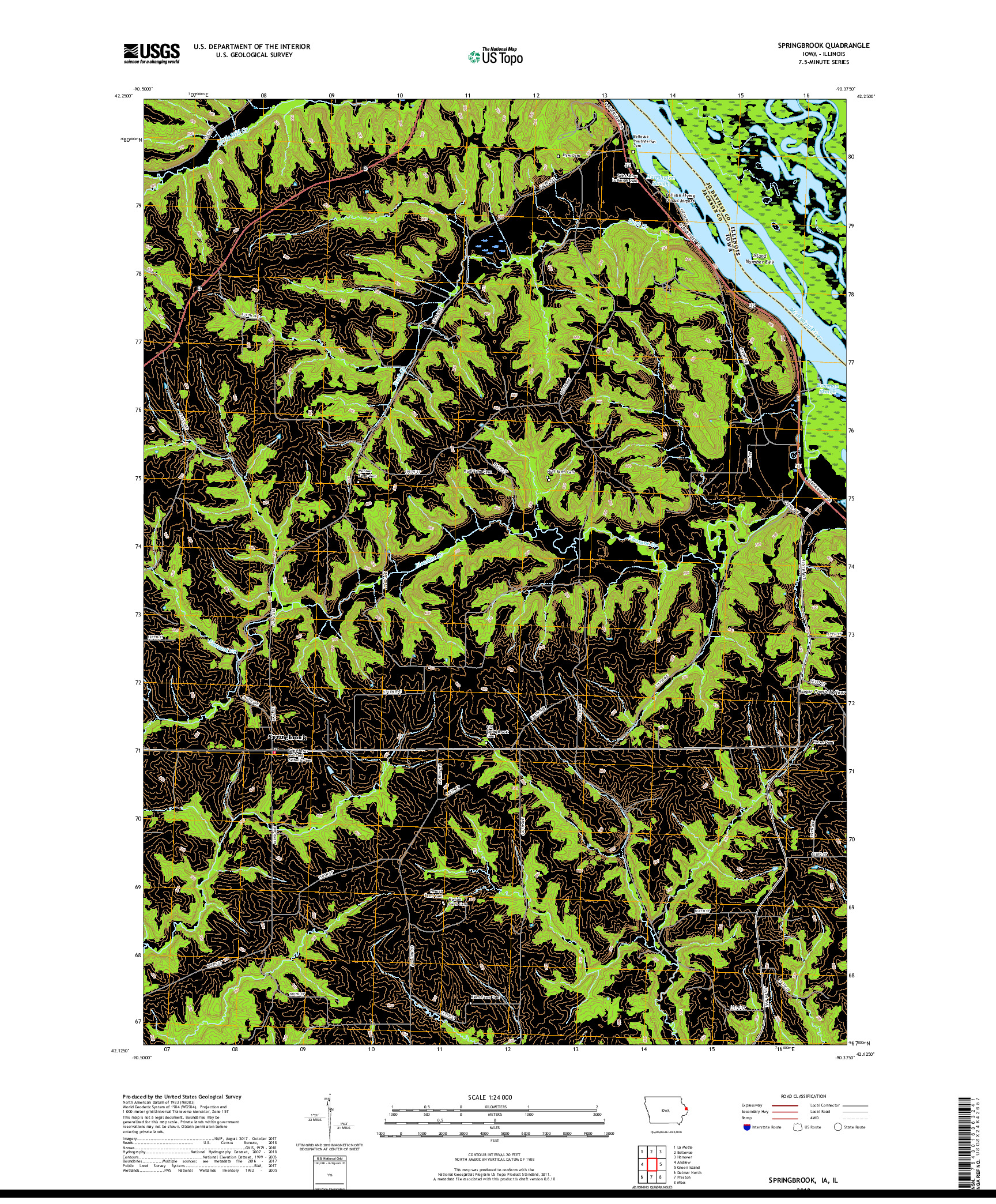 USGS US TOPO 7.5-MINUTE MAP FOR SPRINGBROOK, IA,IL 2018