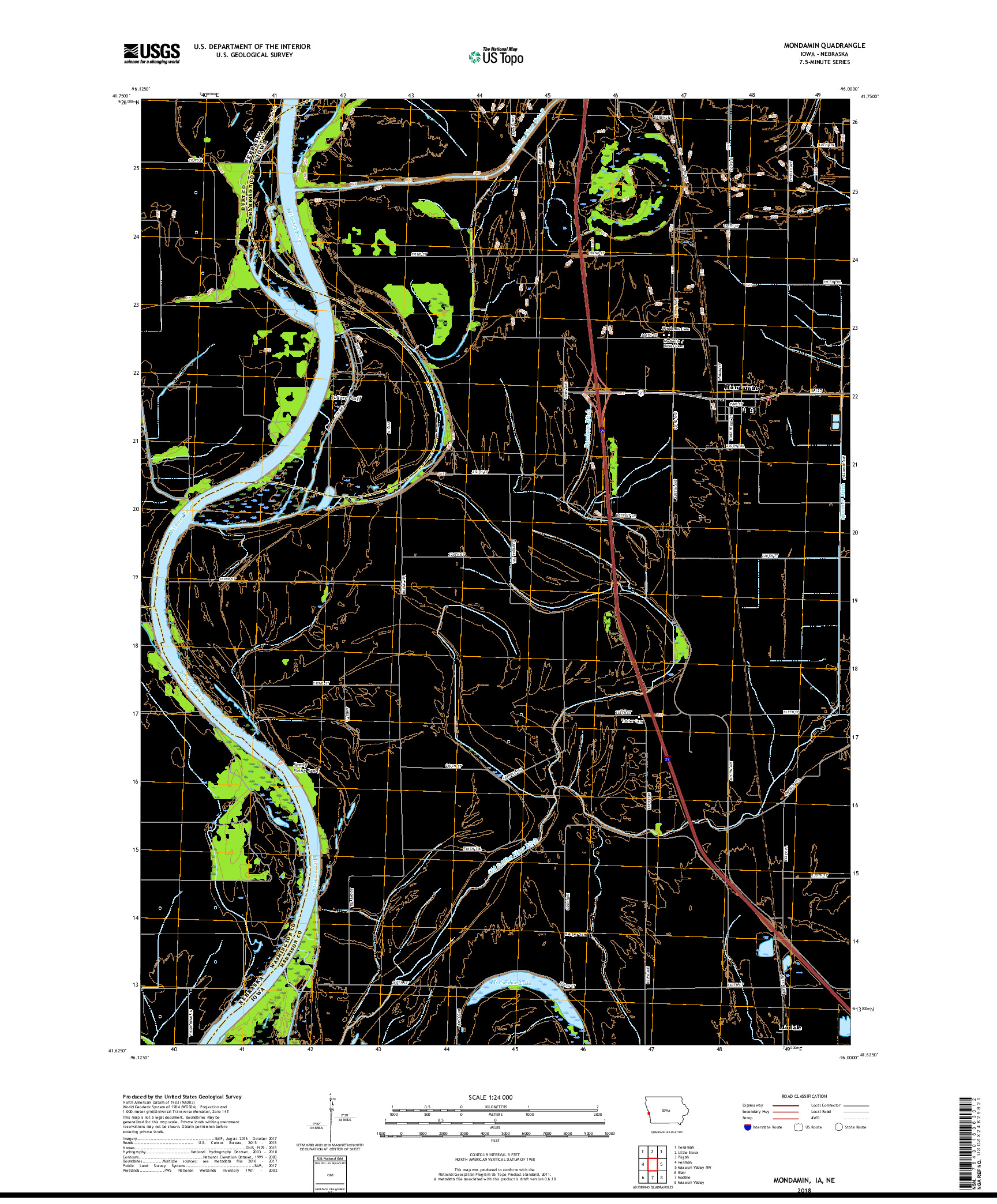 USGS US TOPO 7.5-MINUTE MAP FOR MONDAMIN, IA,NE 2018