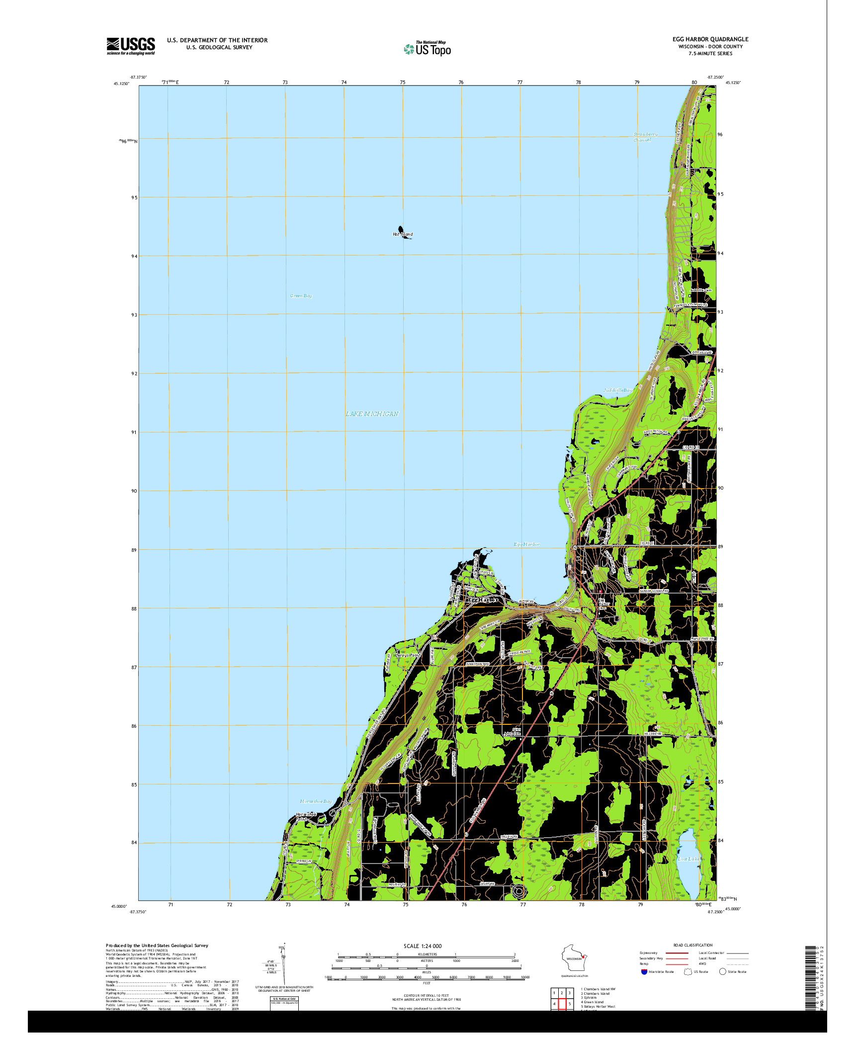 USGS US TOPO 7.5-MINUTE MAP FOR EGG HARBOR, WI 2018