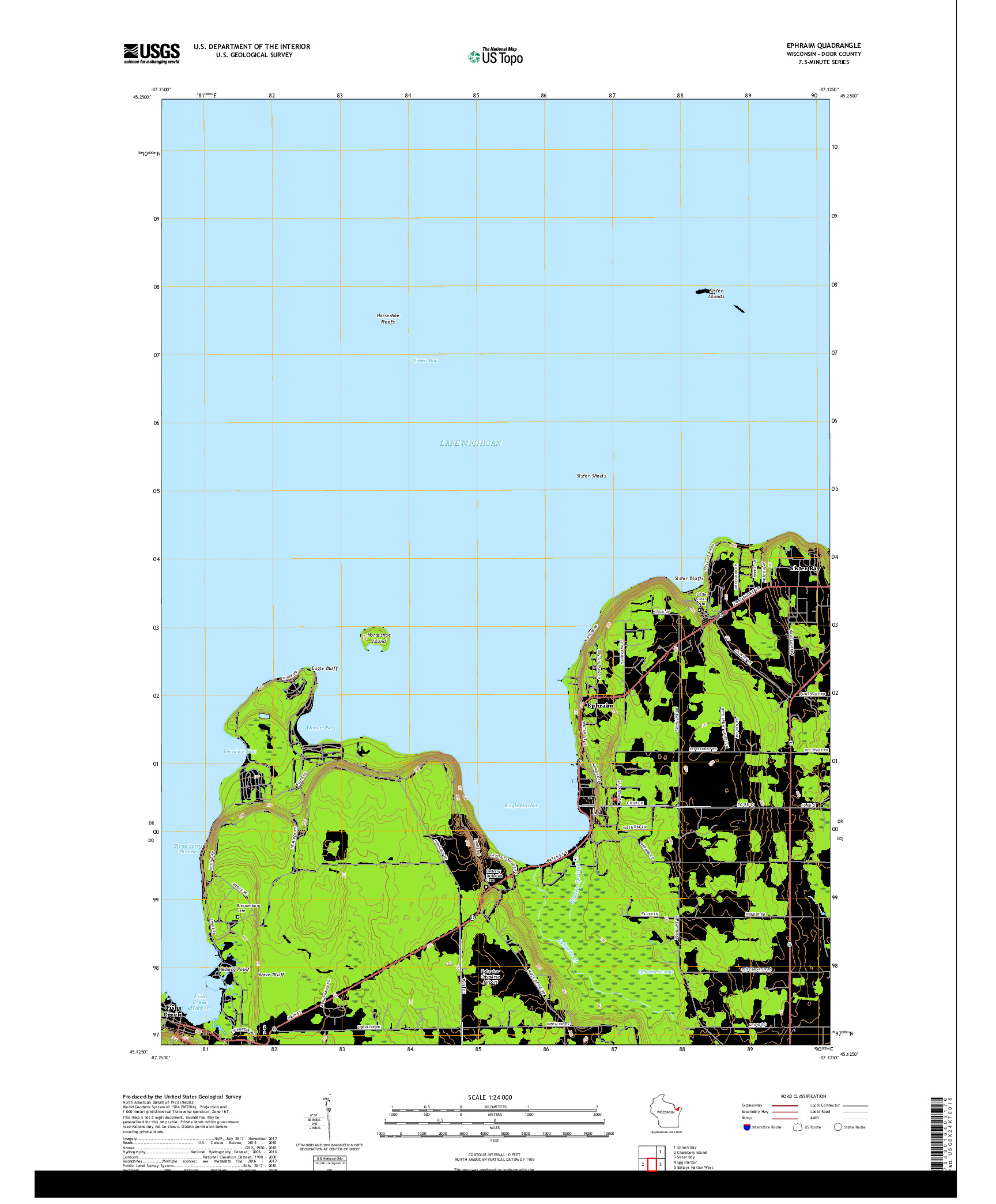 USGS US TOPO 7.5-MINUTE MAP FOR EPHRAIM, WI 2018