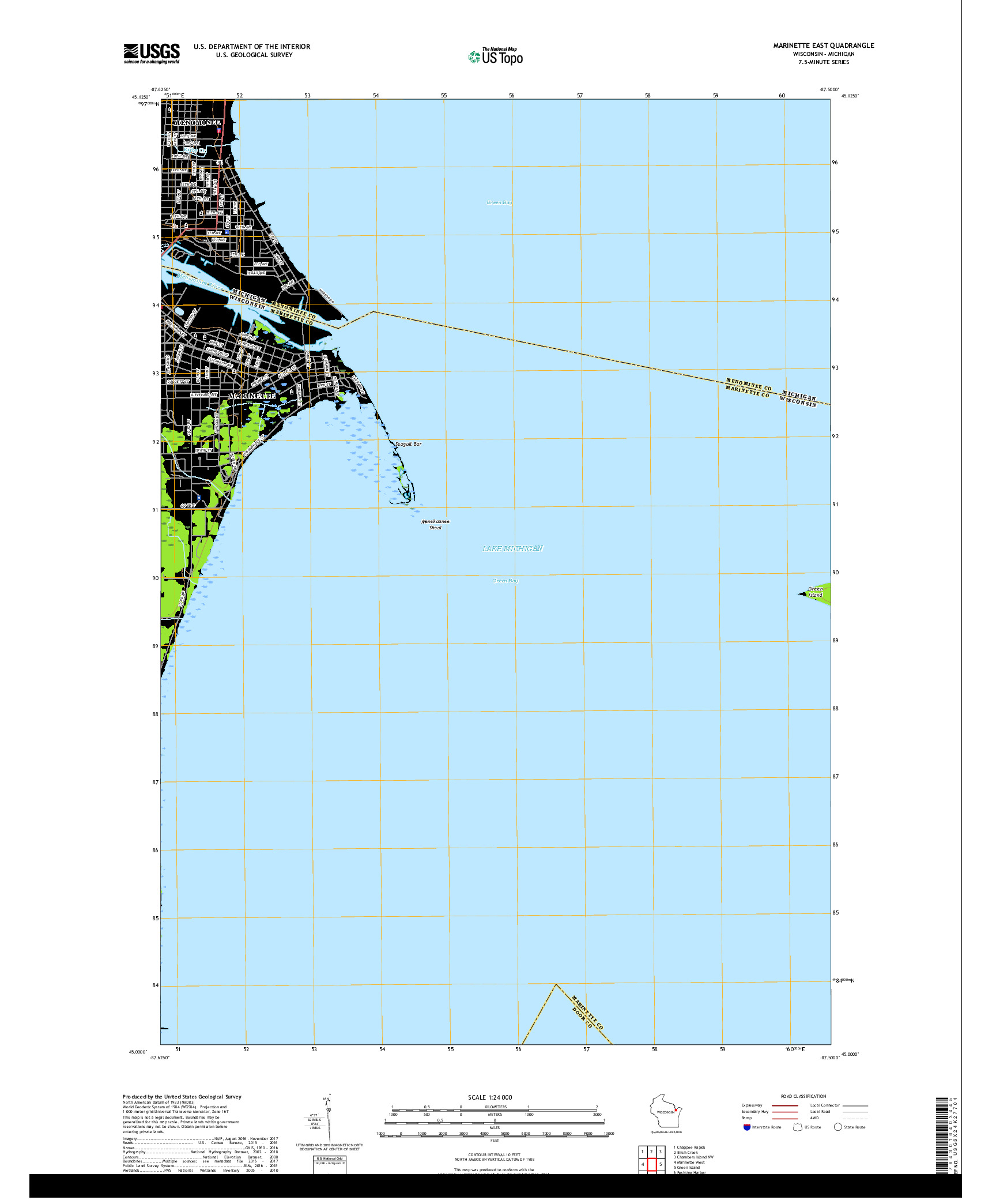 USGS US TOPO 7.5-MINUTE MAP FOR MARINETTE EAST, WI,MI 2018