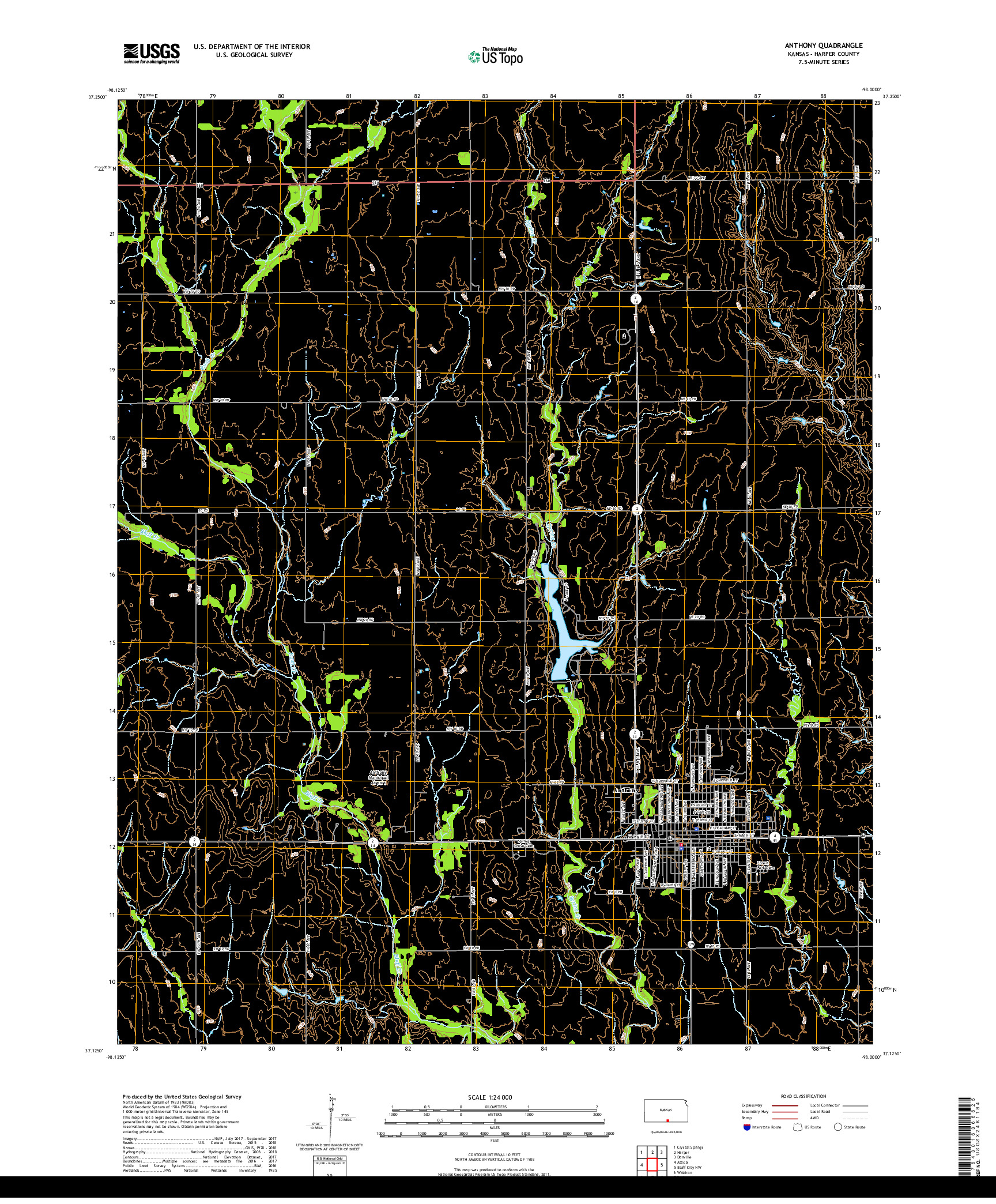 USGS US TOPO 7.5-MINUTE MAP FOR ANTHONY, KS 2018