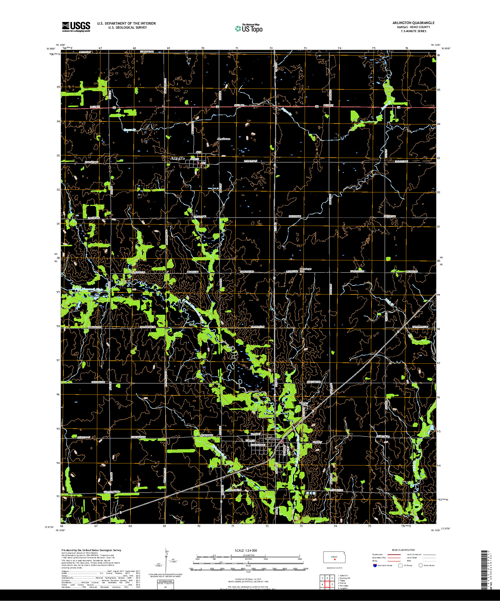 USGS US TOPO 7.5-MINUTE MAP FOR ARLINGTON, KS 2018