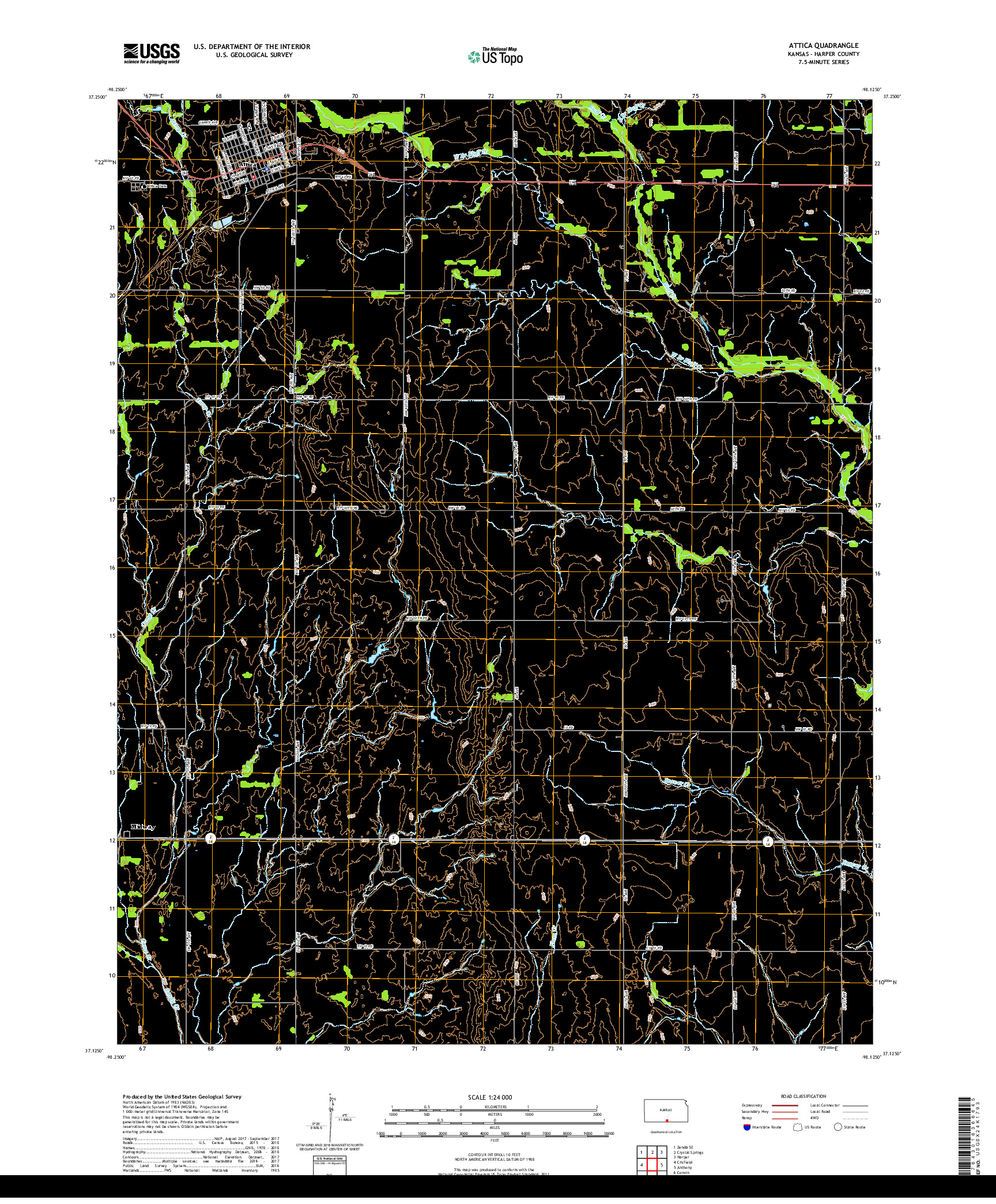 USGS US TOPO 7.5-MINUTE MAP FOR ATTICA, KS 2018