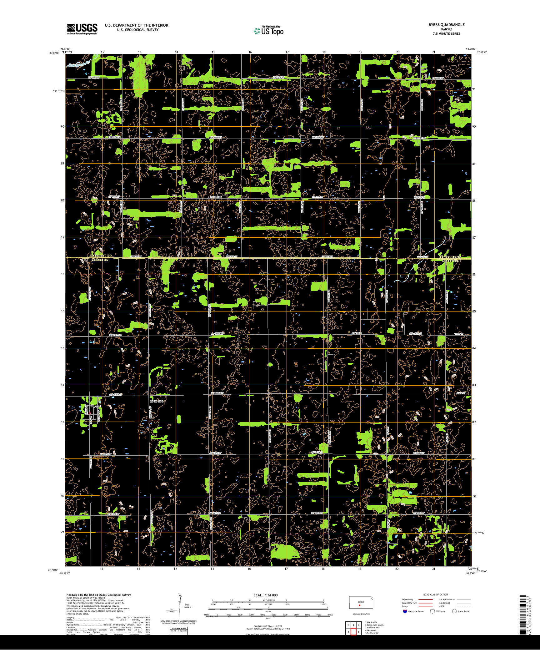 USGS US TOPO 7.5-MINUTE MAP FOR BYERS, KS 2018