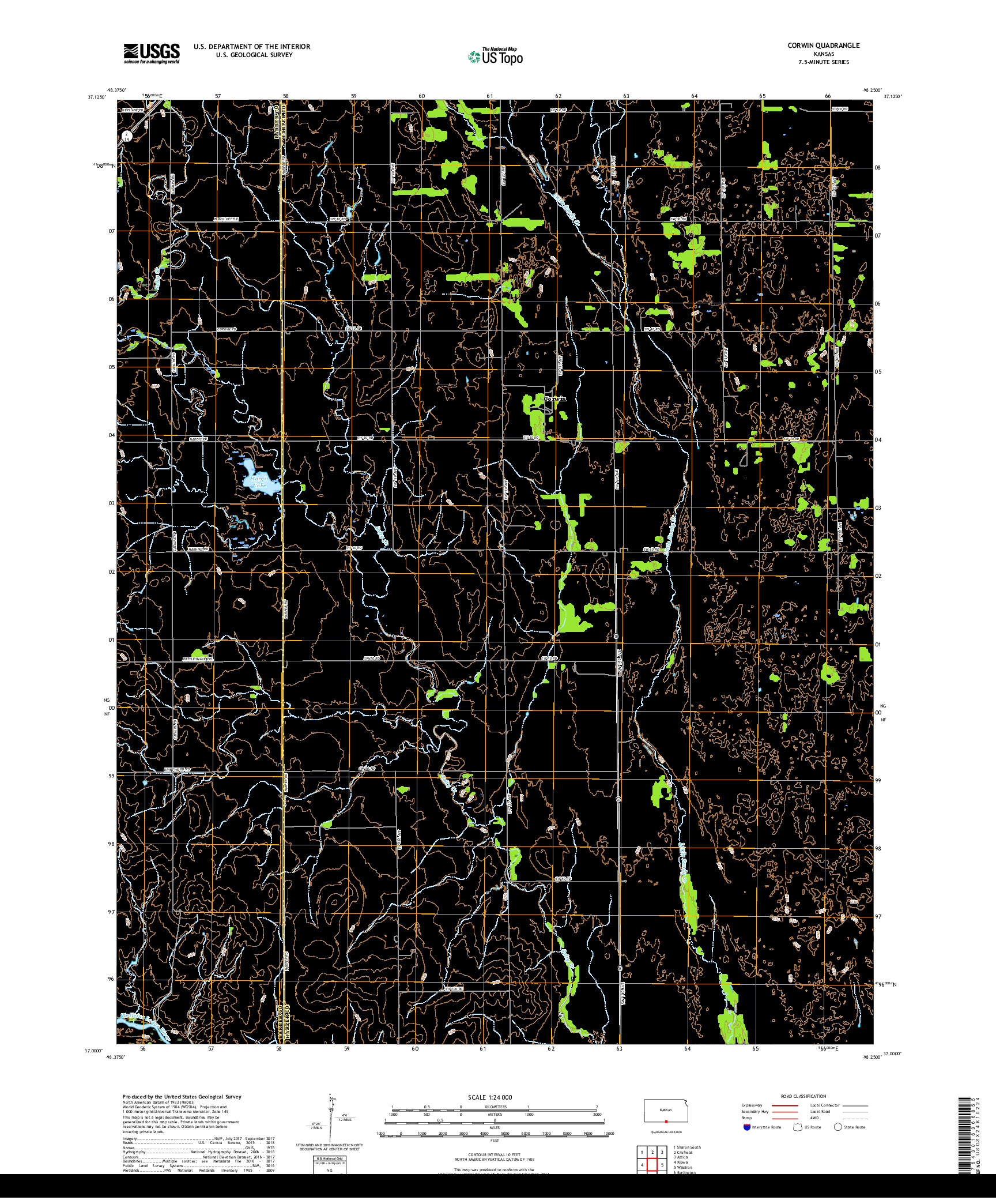 USGS US TOPO 7.5-MINUTE MAP FOR CORWIN, KS 2018